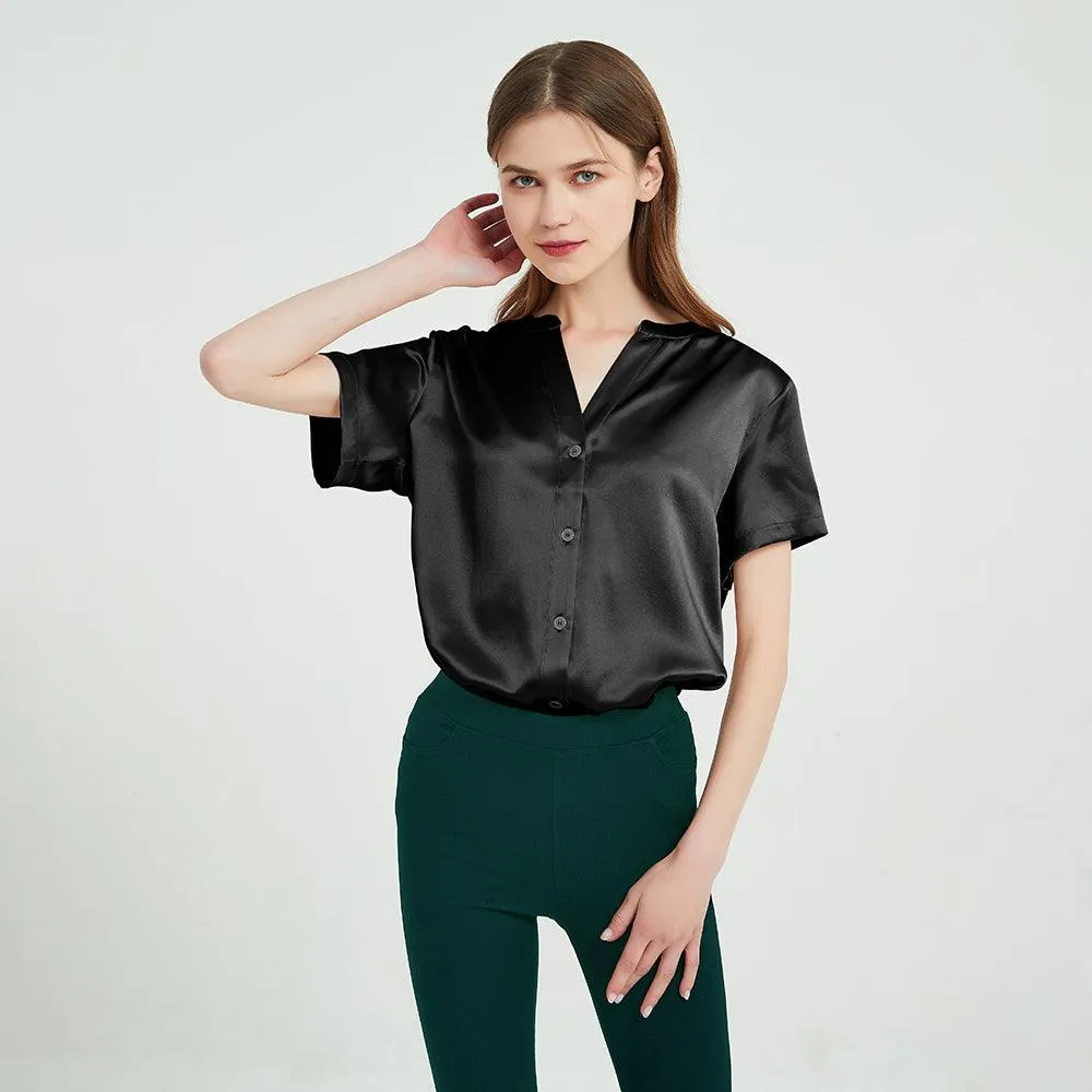 22 Momme Short Sleeves Silk Shirts For Women  100% Pure Silk Top Silk Blouse
