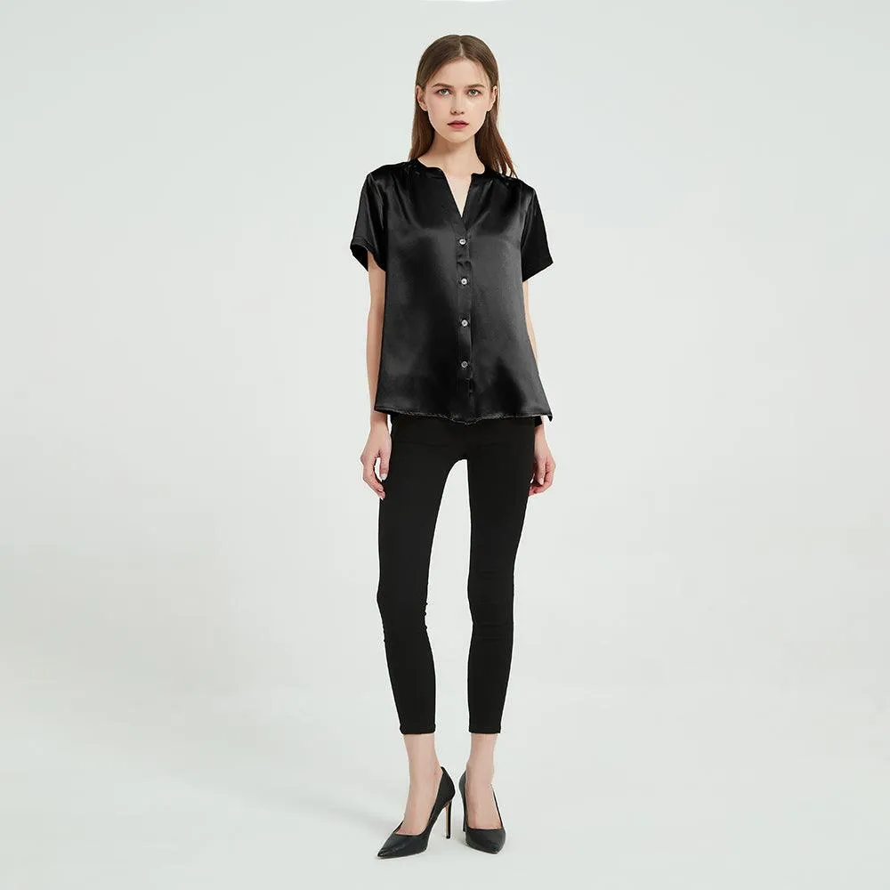 22 Momme Short Sleeves Silk Shirts For Women  100% Pure Silk Top Silk Blouse