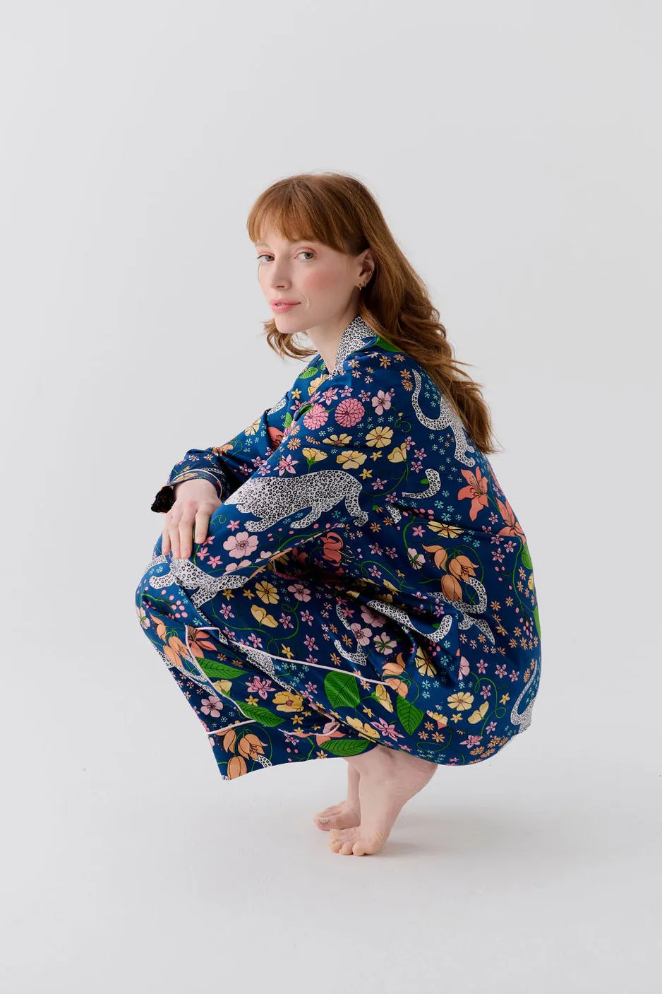 Alpine Leopards Navy Silk Pyjama Set