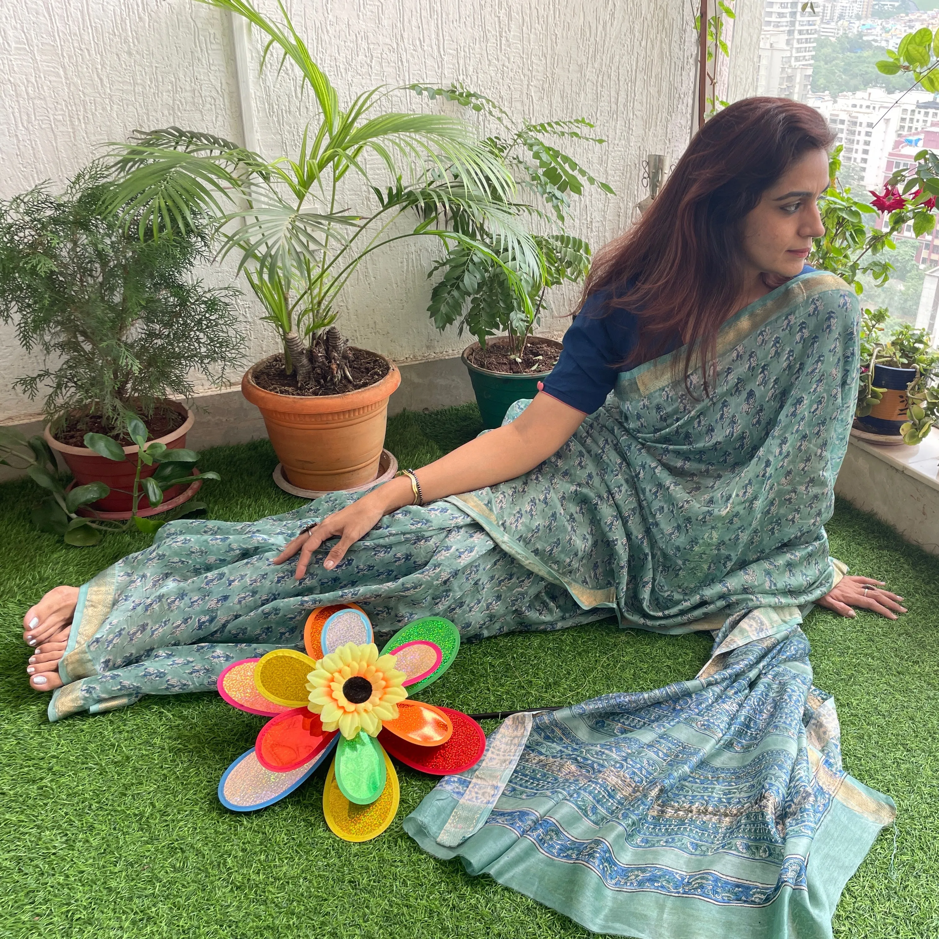 Aqua Maheshwari Block print