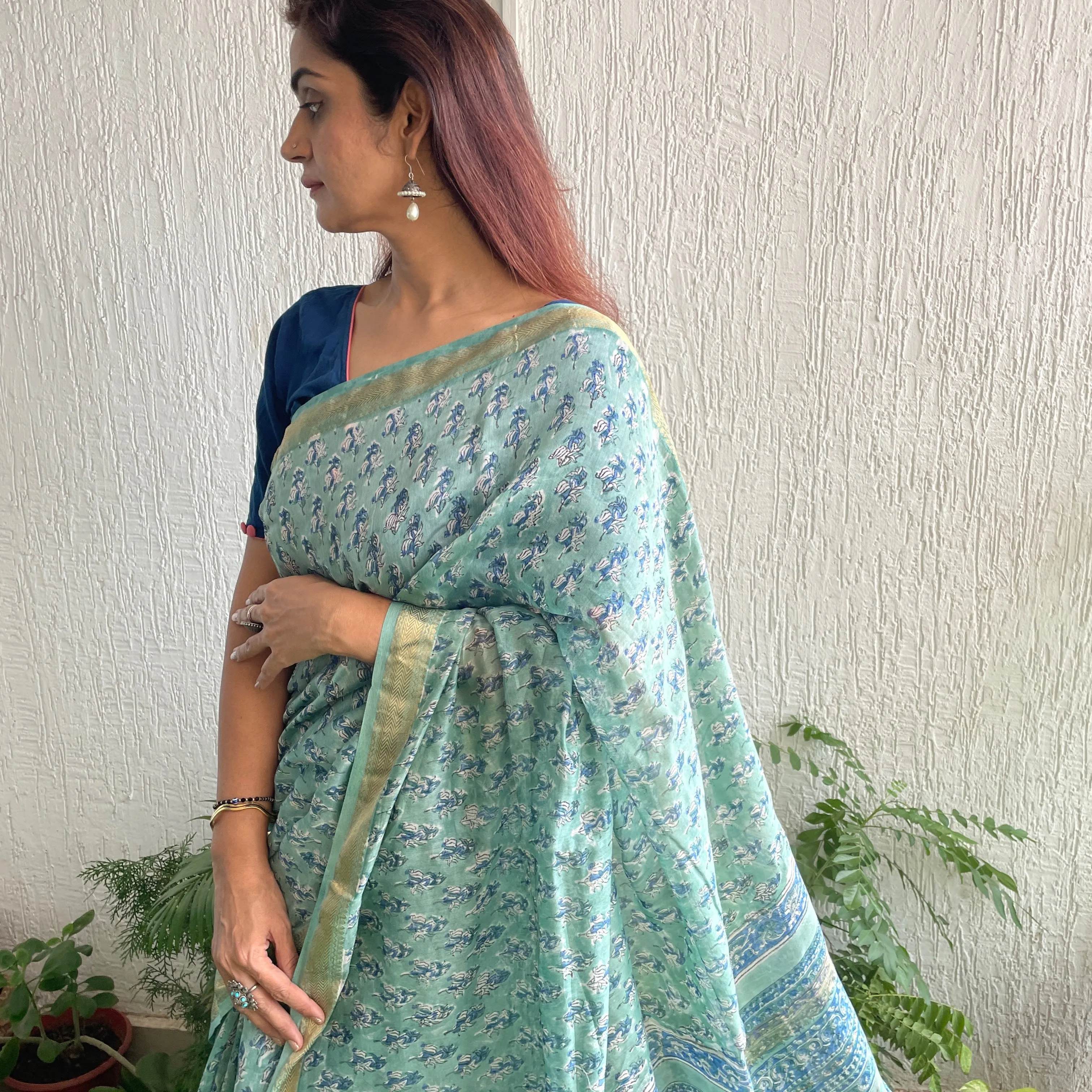 Aqua Maheshwari Block print