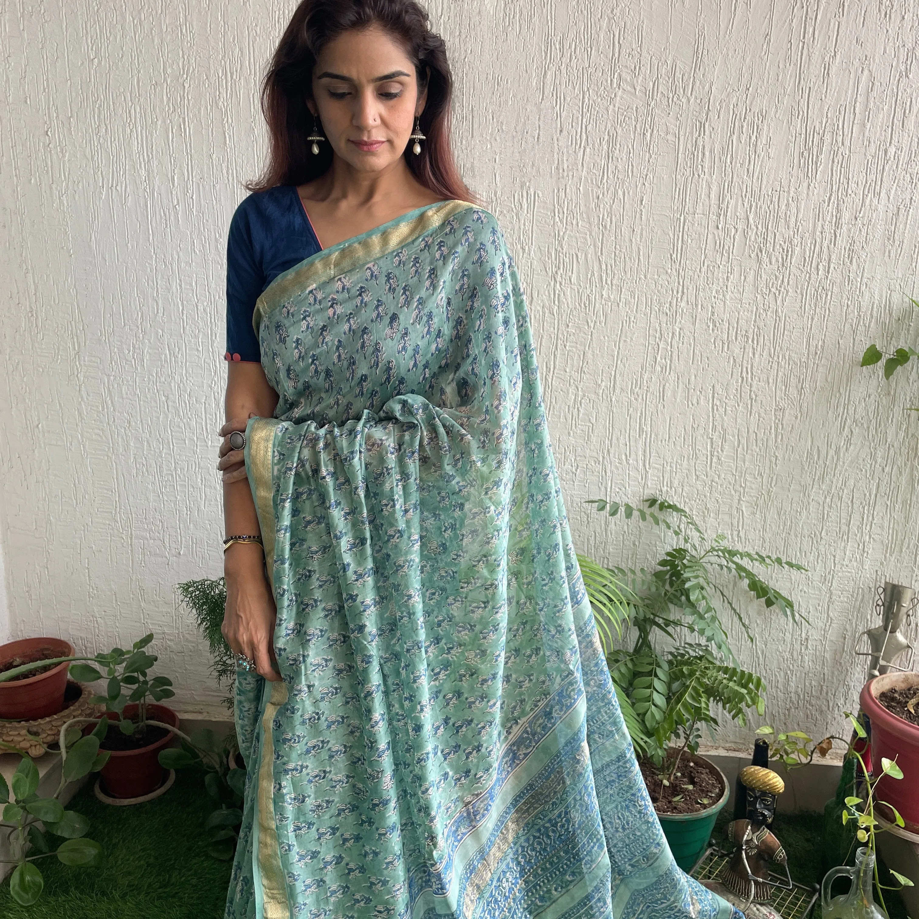 Aqua Maheshwari Block print