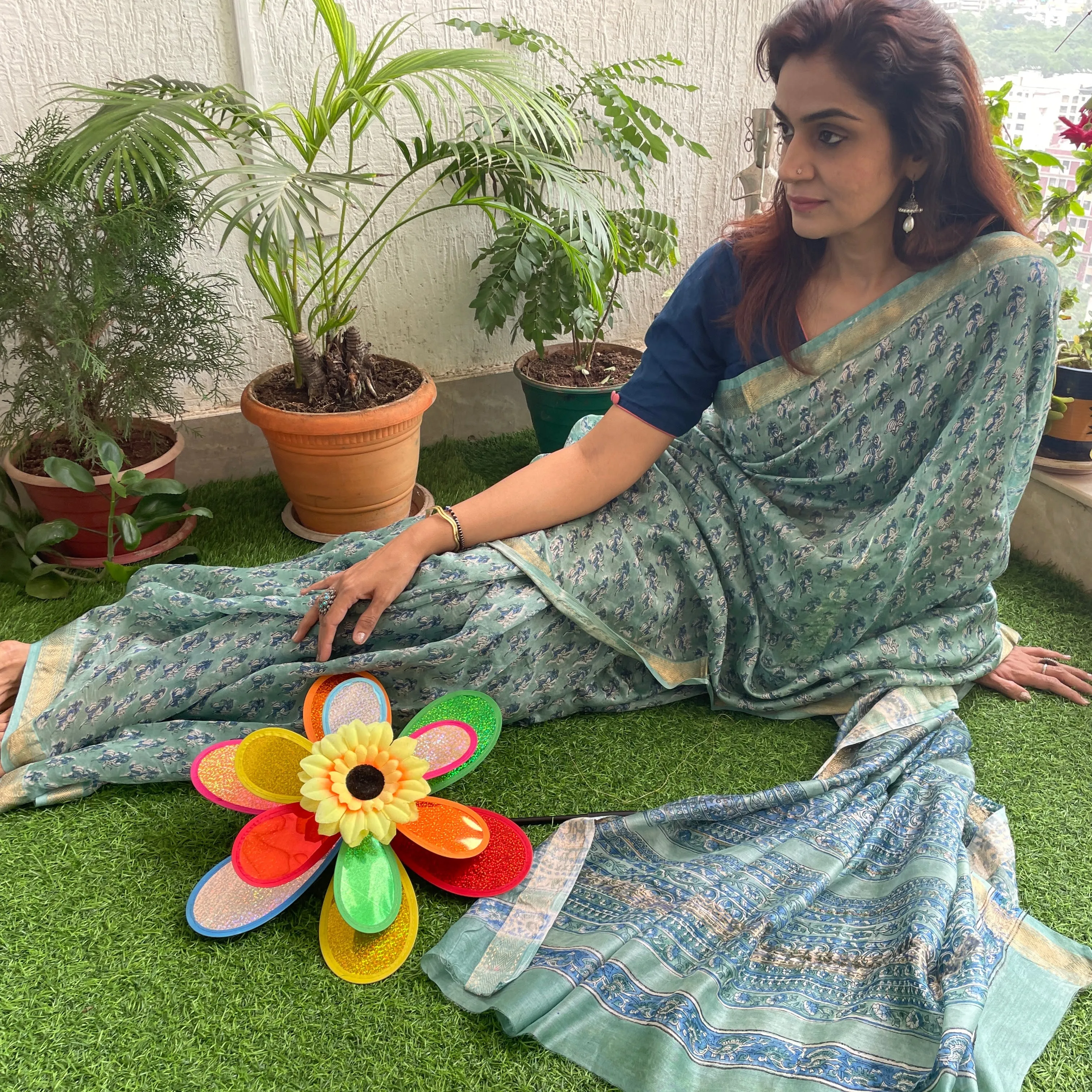 Aqua Maheshwari Block print