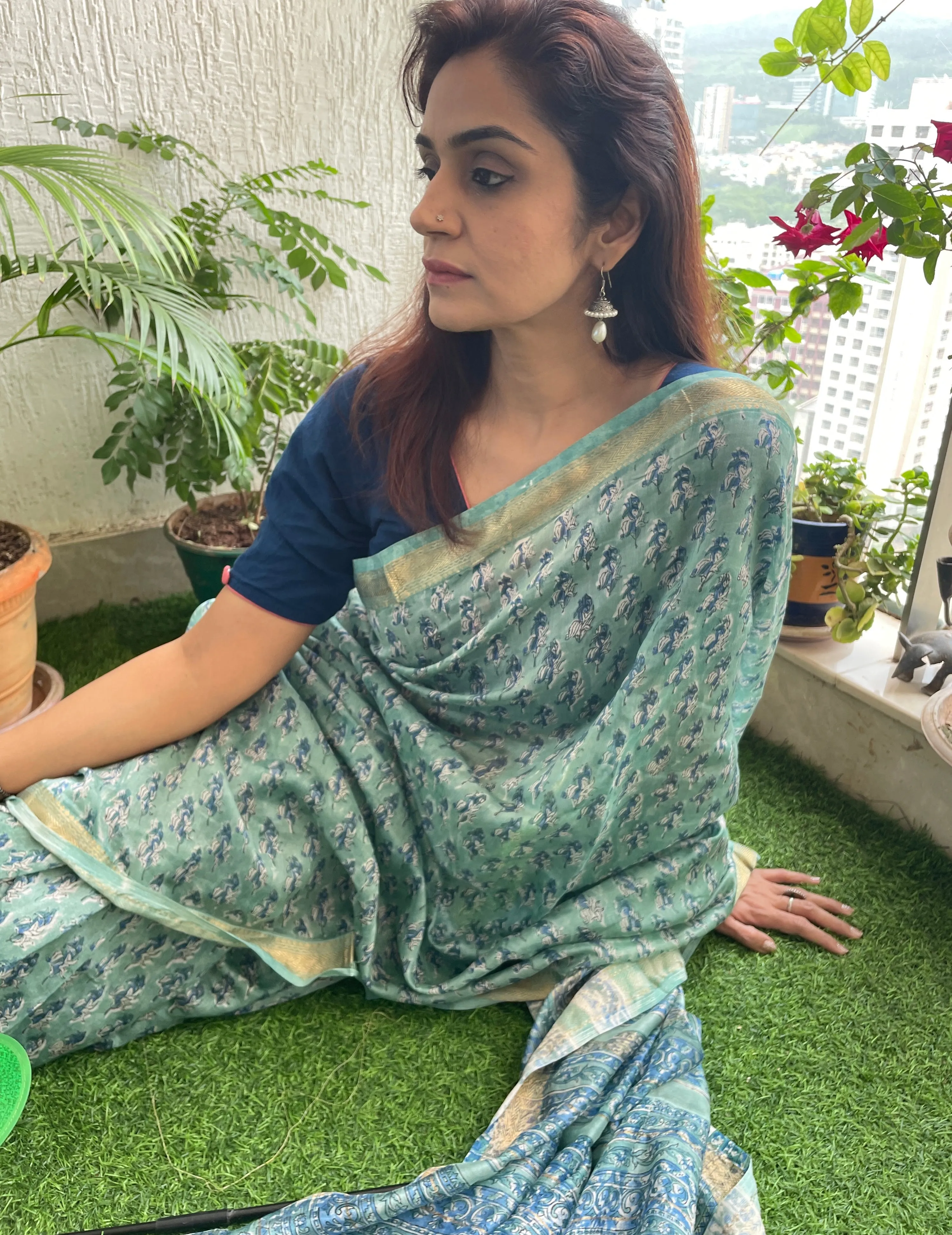 Aqua Maheshwari Block print