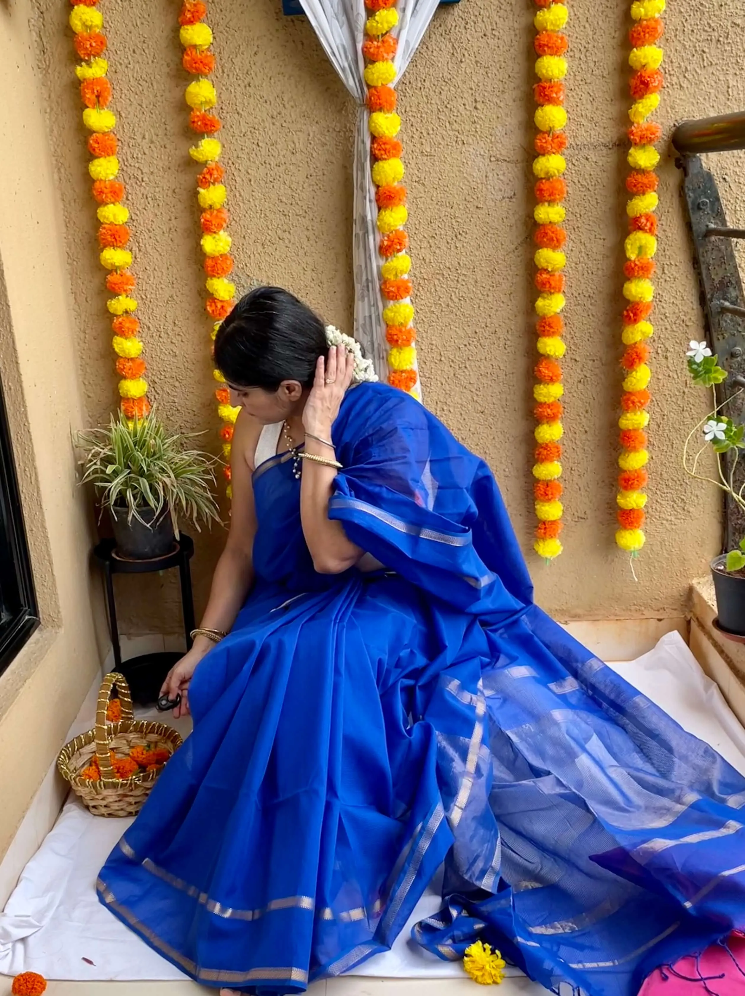 Blue Maheshwari Saree ~ Rang collection