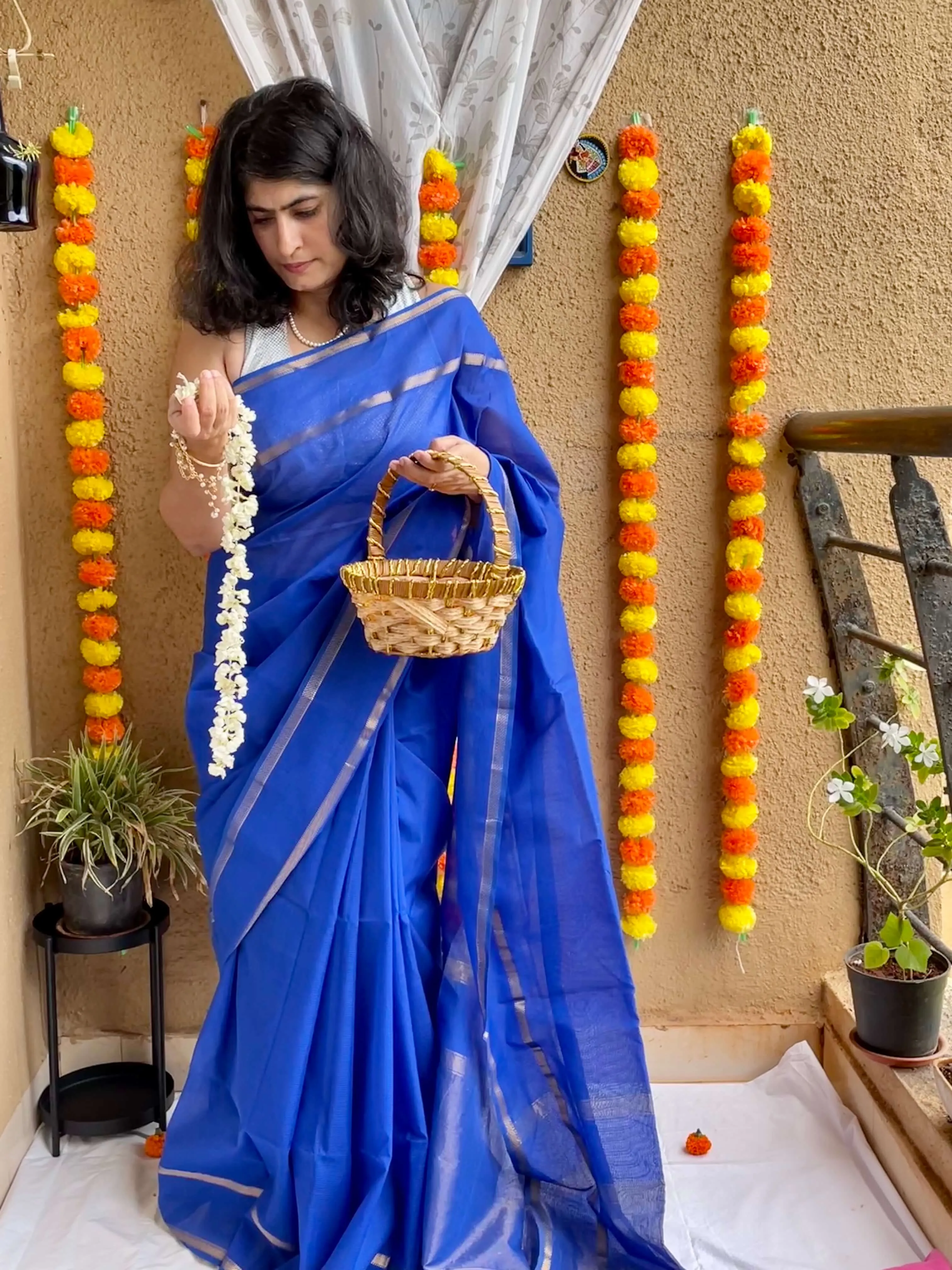 Blue Maheshwari Saree ~ Rang collection