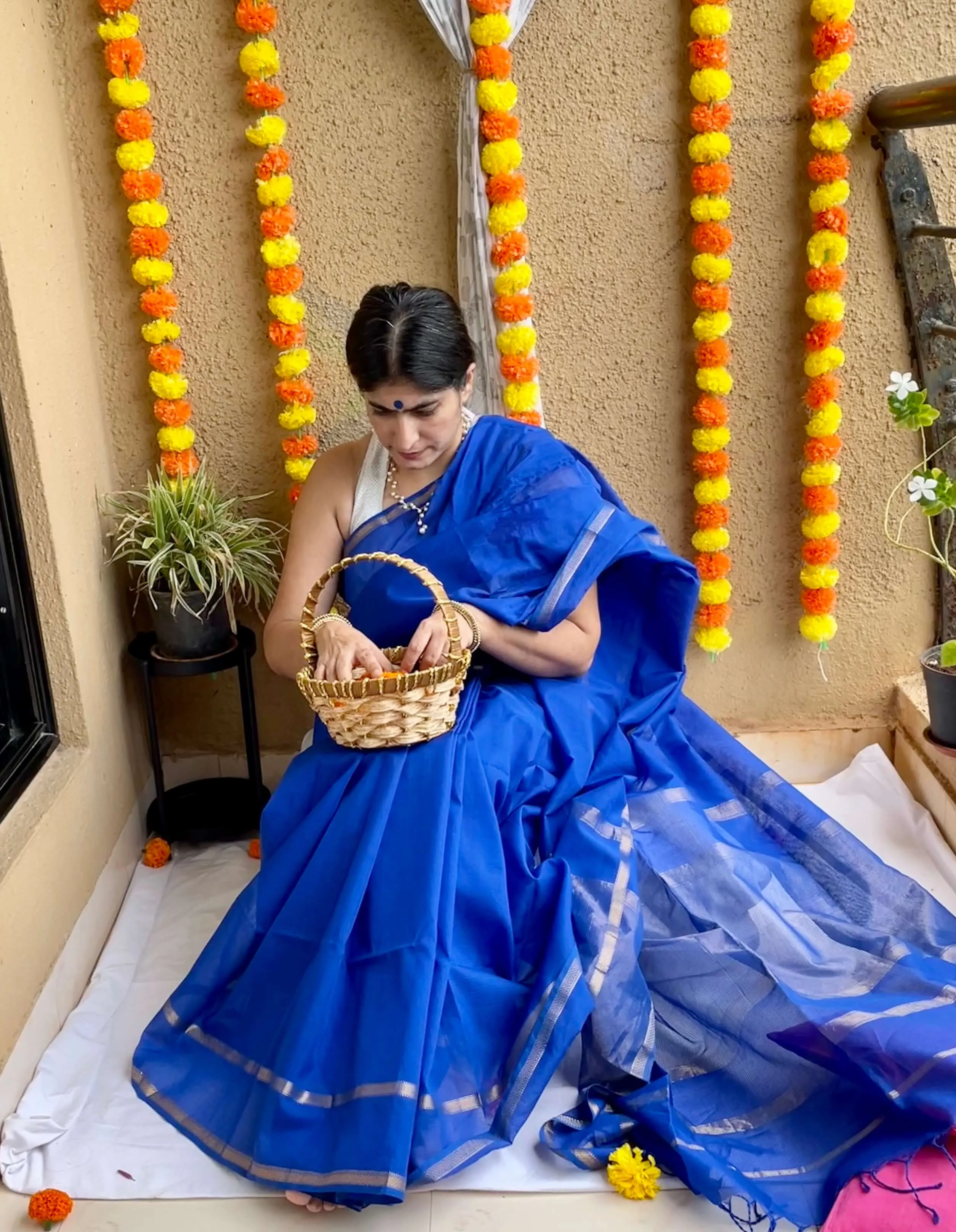 Blue Maheshwari Saree ~ Rang collection