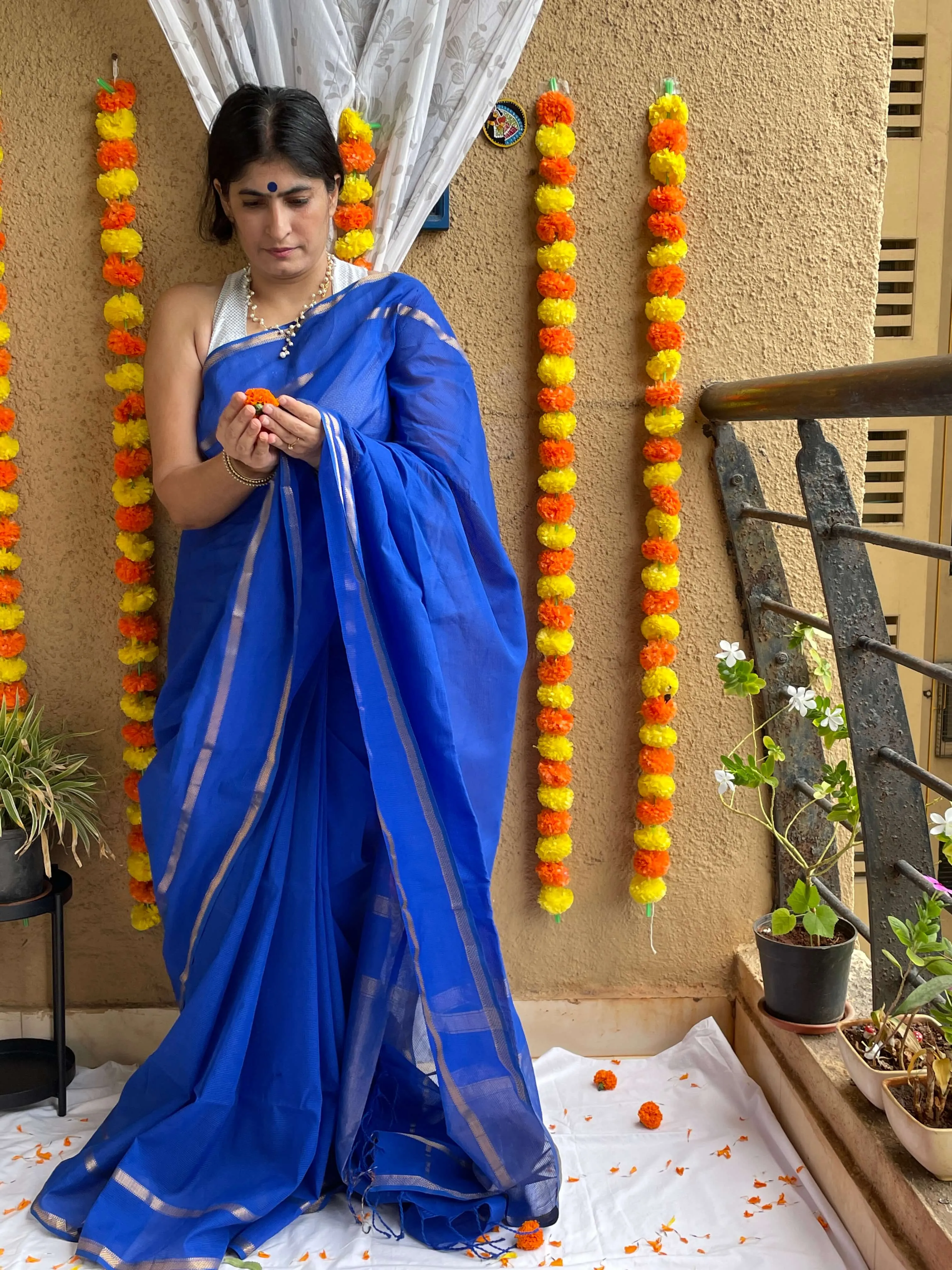 Blue Maheshwari Saree ~ Rang collection