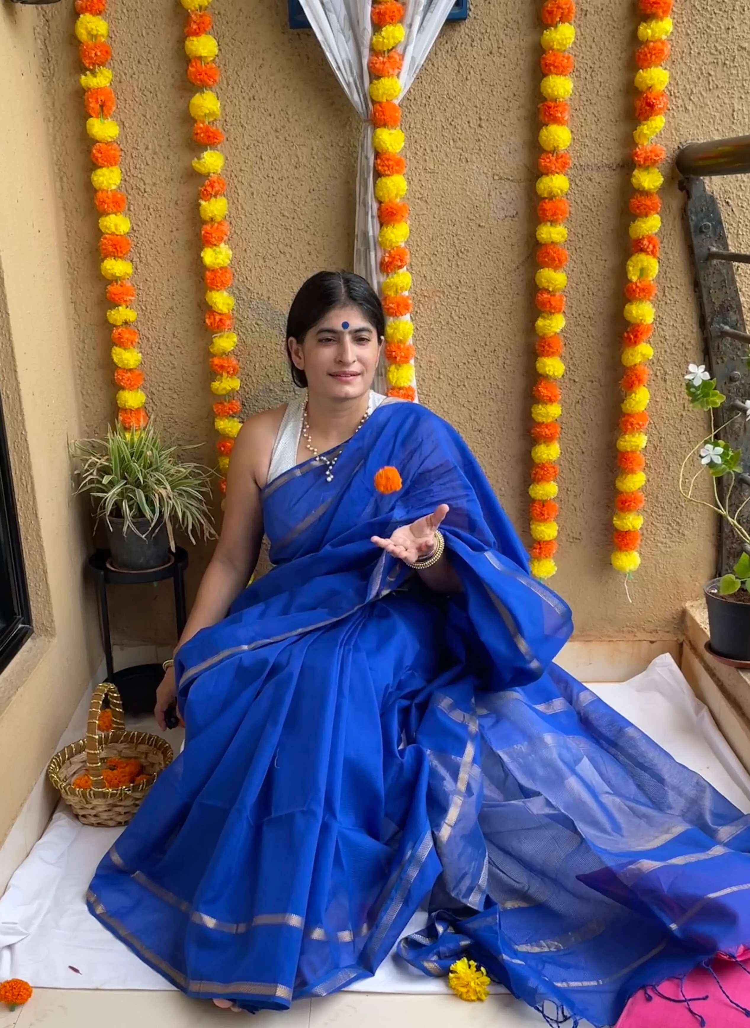 Blue Maheshwari Saree ~ Rang collection