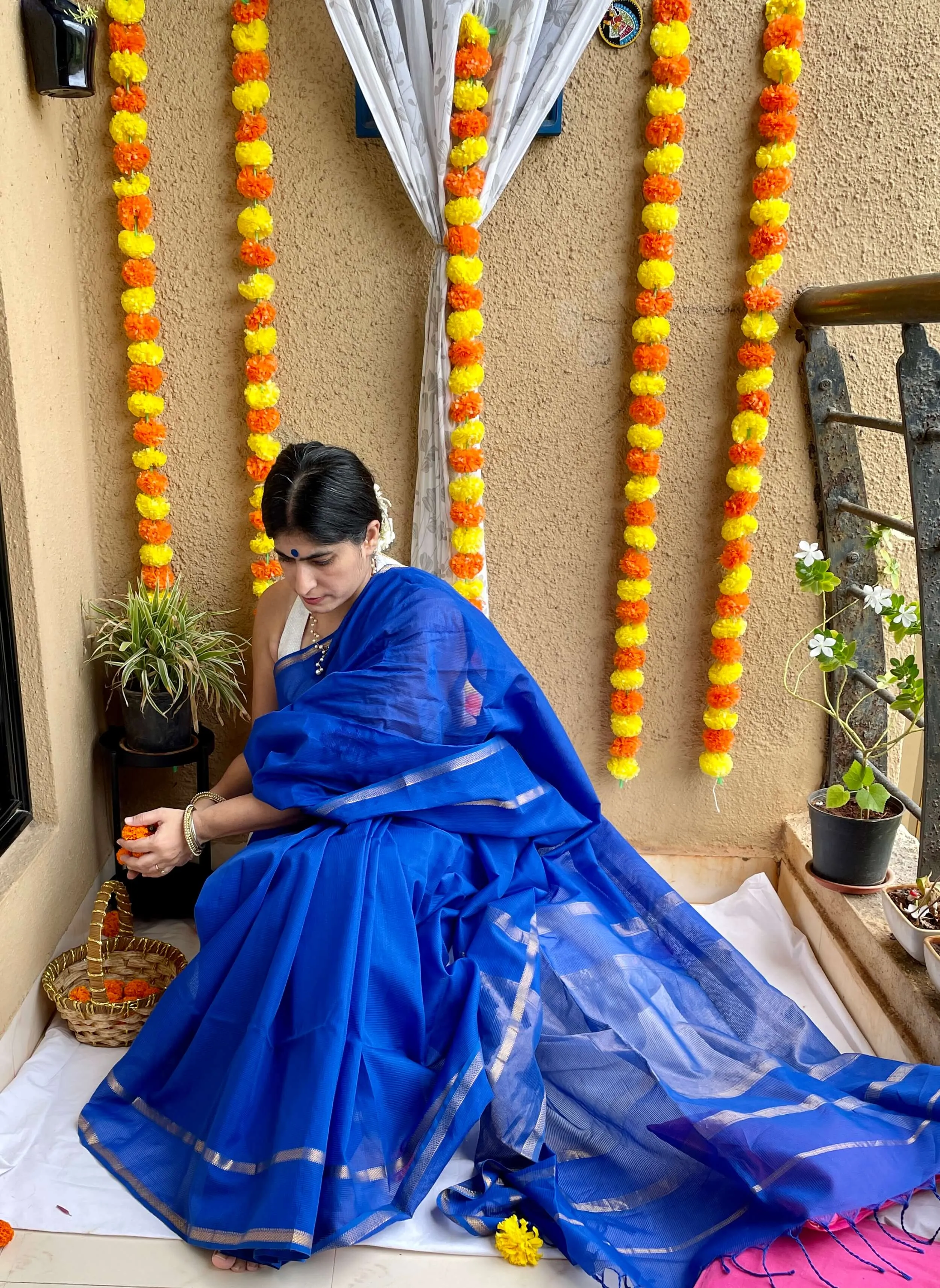Blue Maheshwari Saree ~ Rang collection
