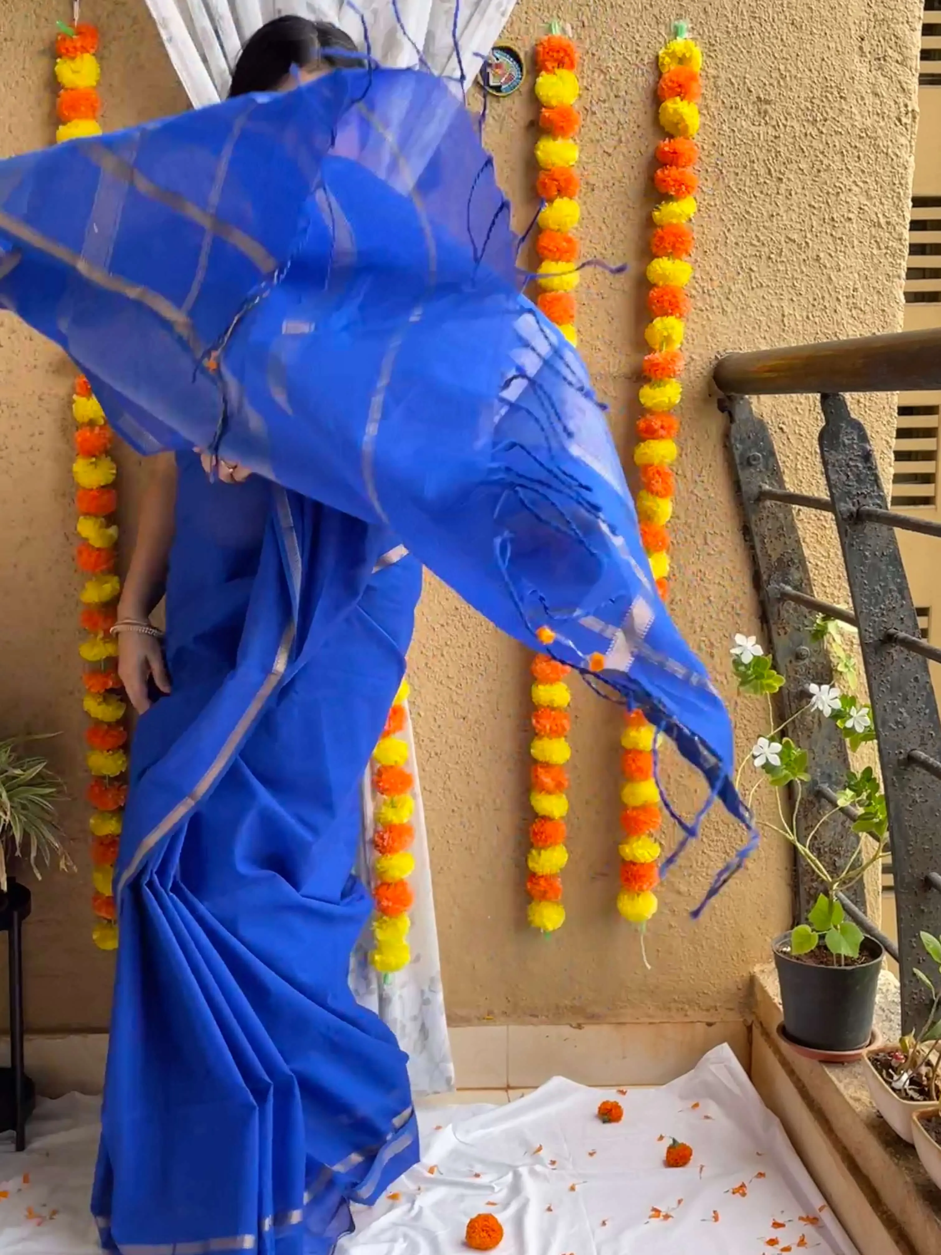 Blue Maheshwari Saree ~ Rang collection