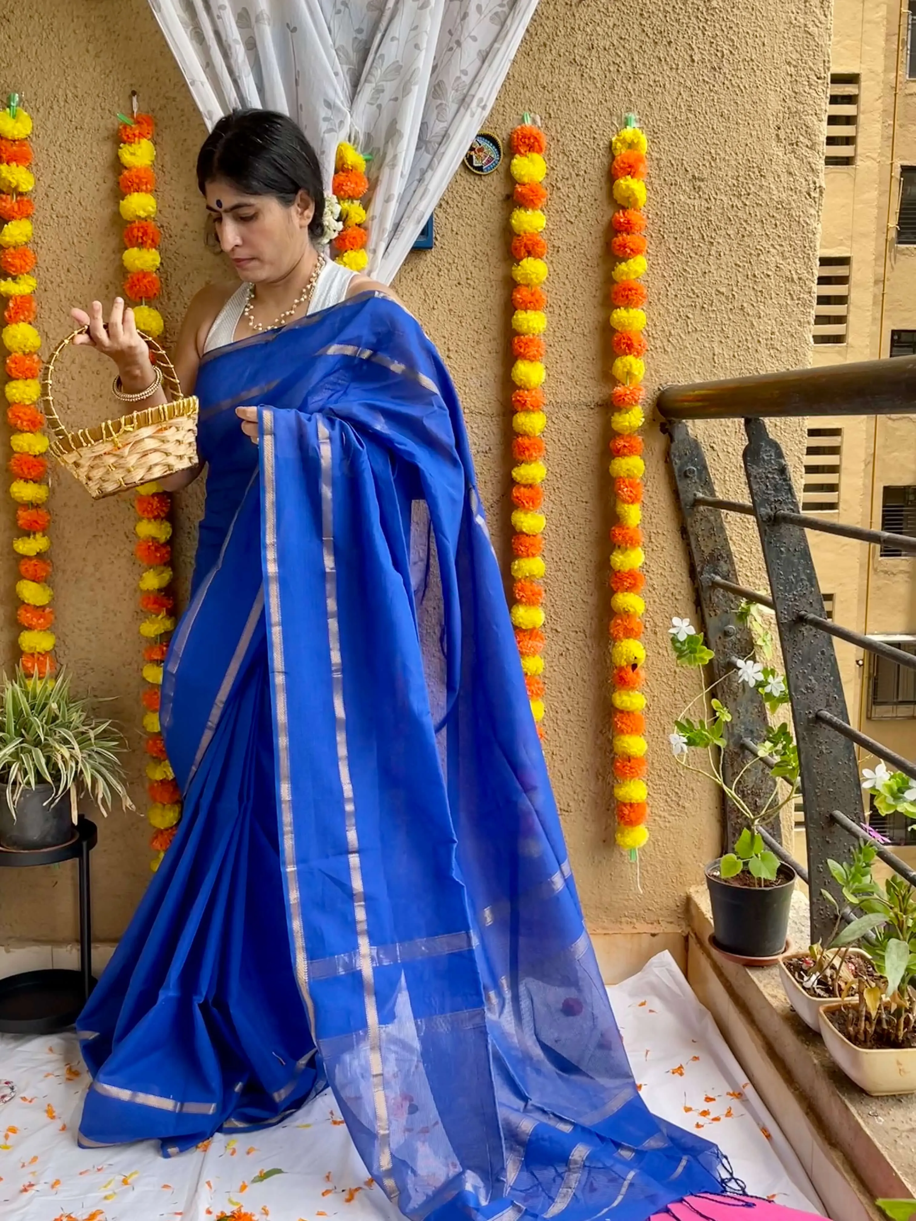 Blue Maheshwari Saree ~ Rang collection