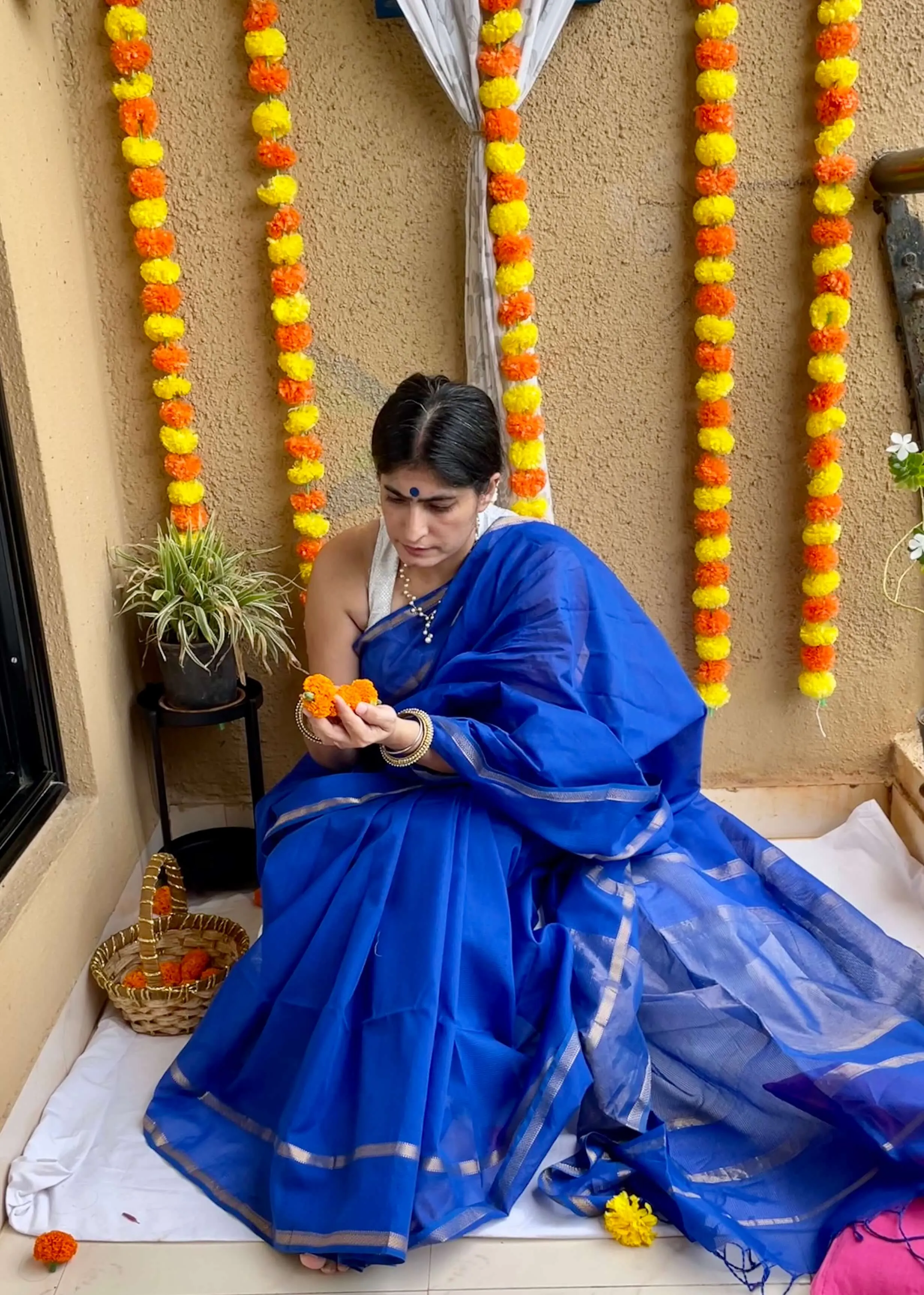 Blue Maheshwari Saree ~ Rang collection