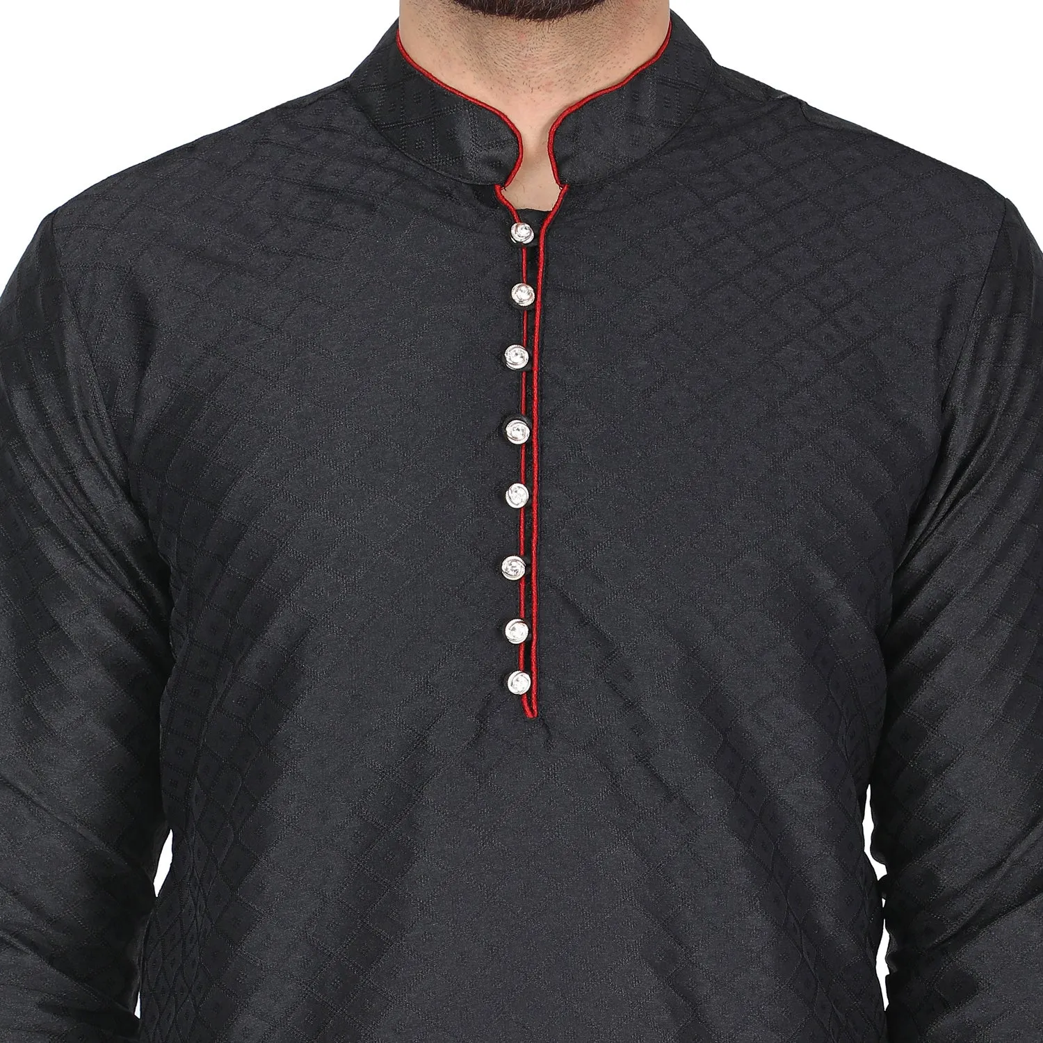 Men's Indian Art Silk Kurta Casual Long Shirt Black