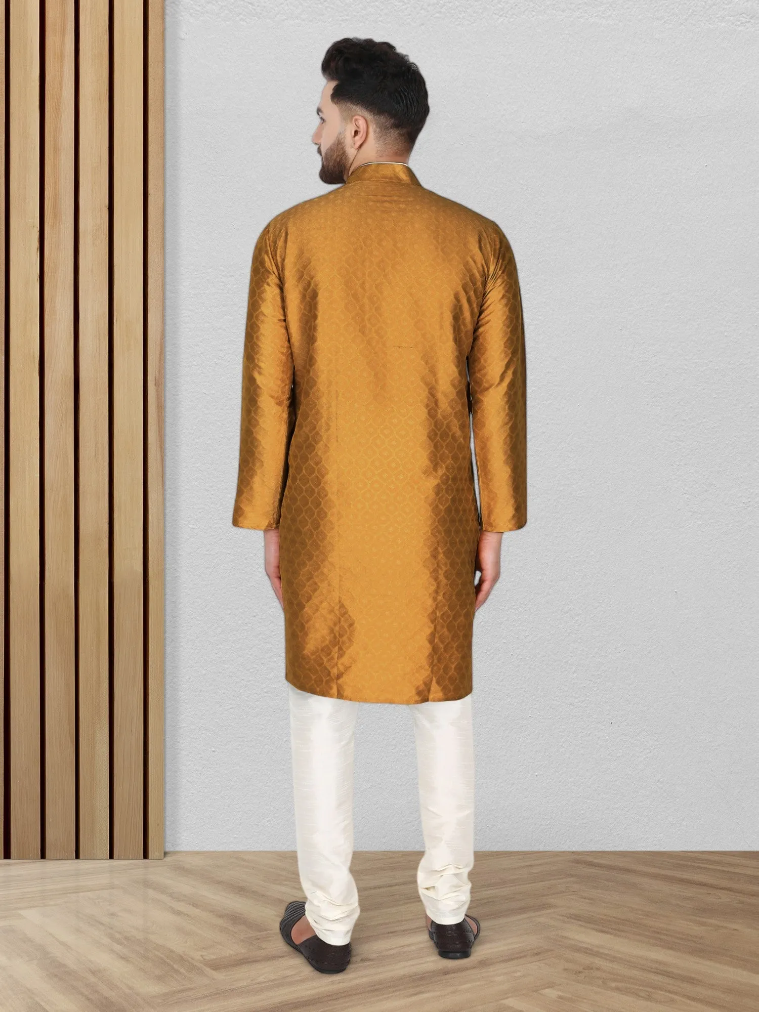Men's Tunic Indian Art Silk Kurta Pajama Wedding Party Festive Season Dress Set Brown