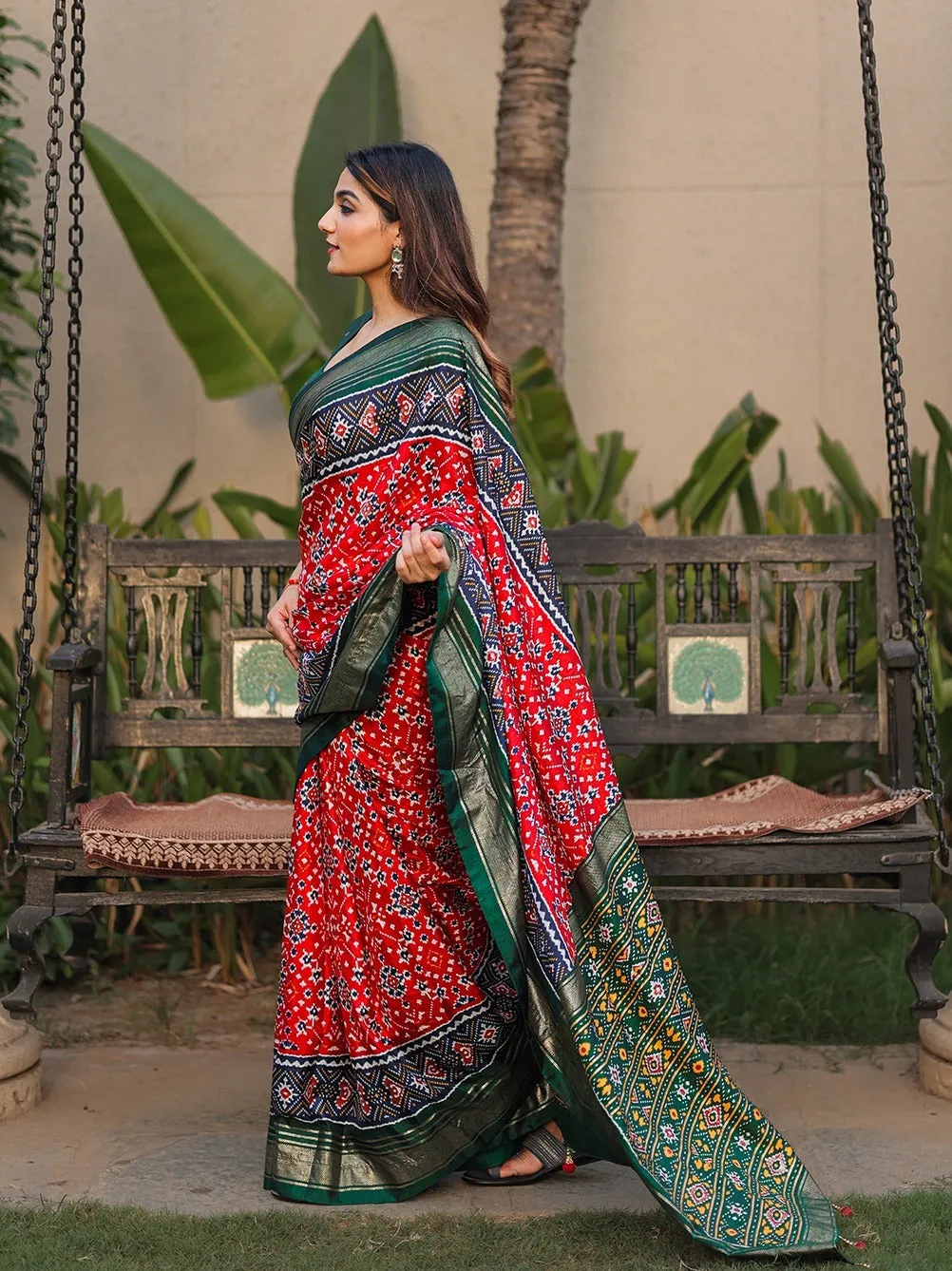Party Wear Patola With Foil Print Saree