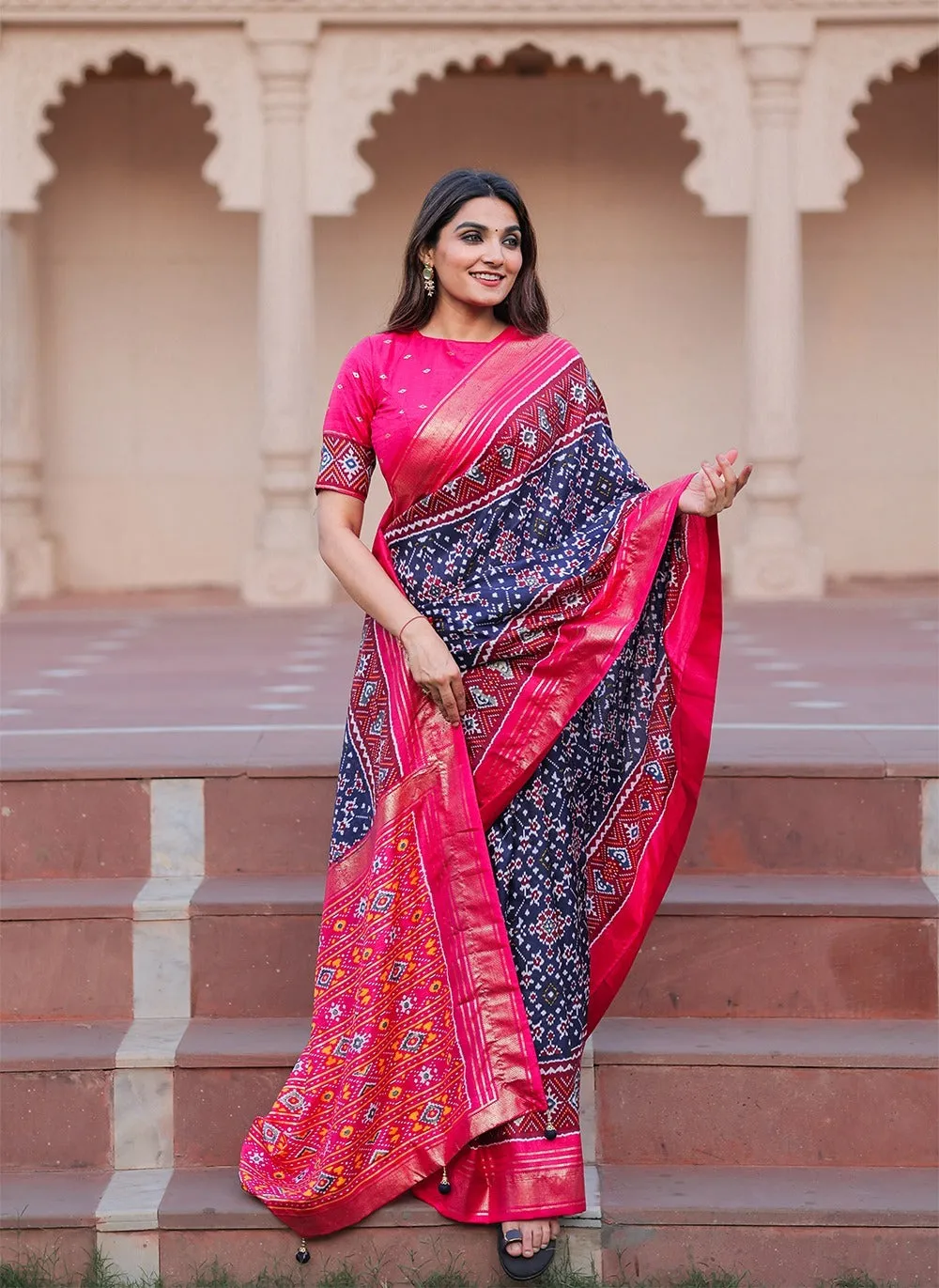 Party Wear Patola With Foil Print Saree