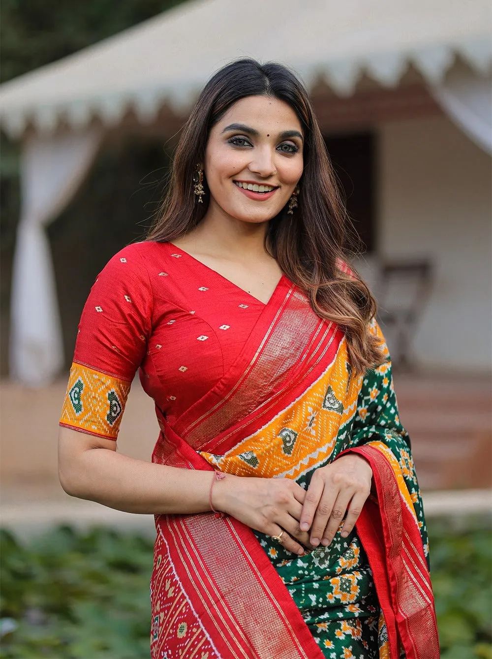 Party Wear Patola With Foil Print Saree