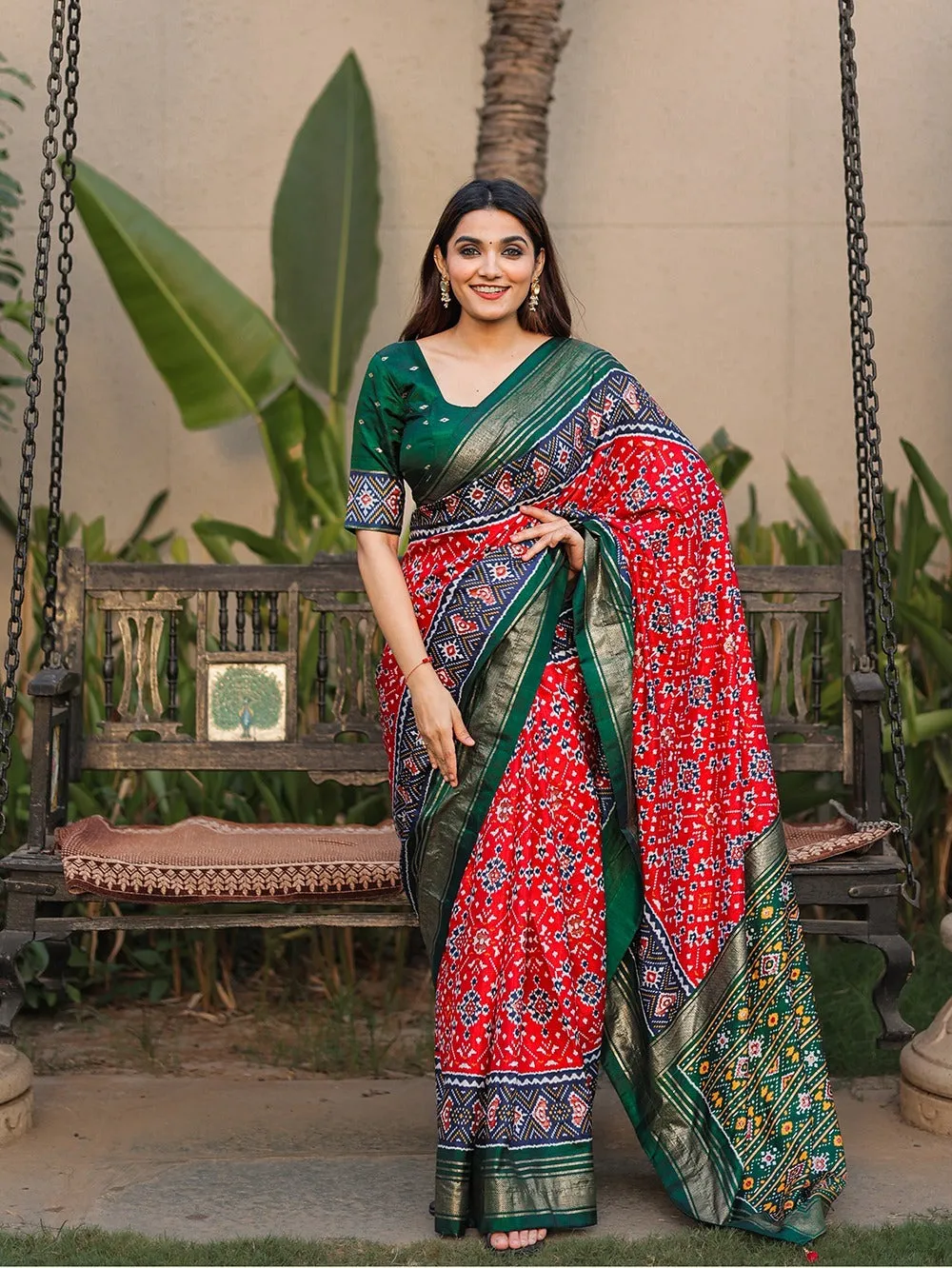 Party Wear Patola With Foil Print Saree