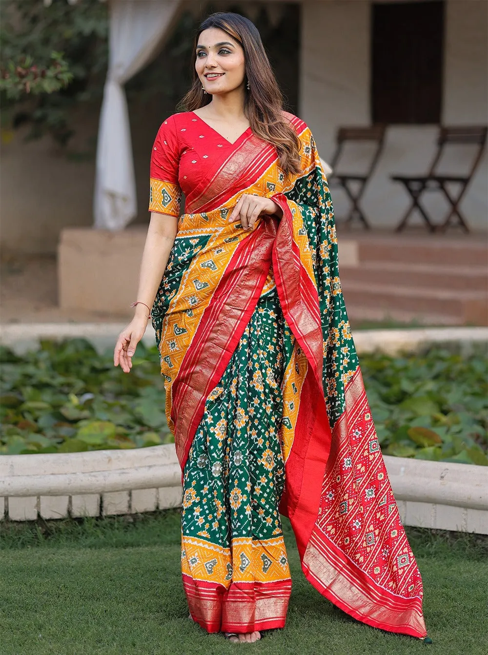 Party Wear Patola With Foil Print Saree