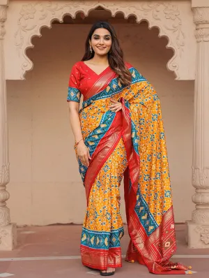 Party Wear Patola With Foil Print Saree