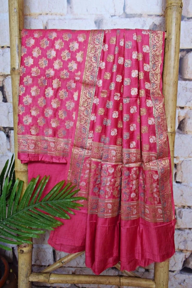 Pink Banarasi Cotton Silk Suit