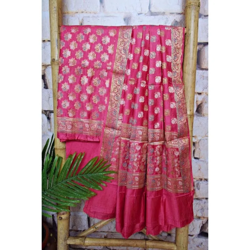 Pink Banarasi Cotton Silk Suit