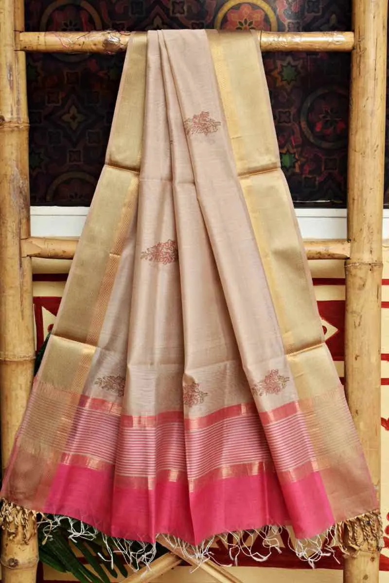 Pink Block Printed Maheshwari Silk Two Piece Set