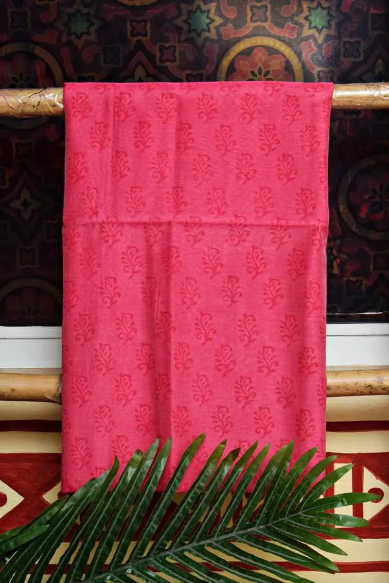 Pink Block Printed Maheshwari Silk Two Piece Set