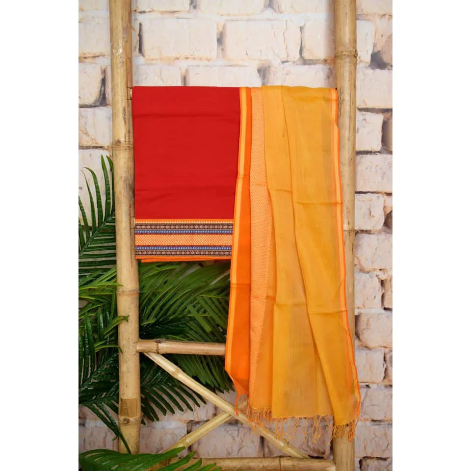 Red Maheshwari Silk Dupatta Set