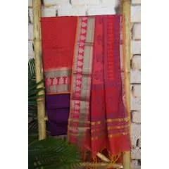 Red Pure Maheshwari silk Unstitched Suit