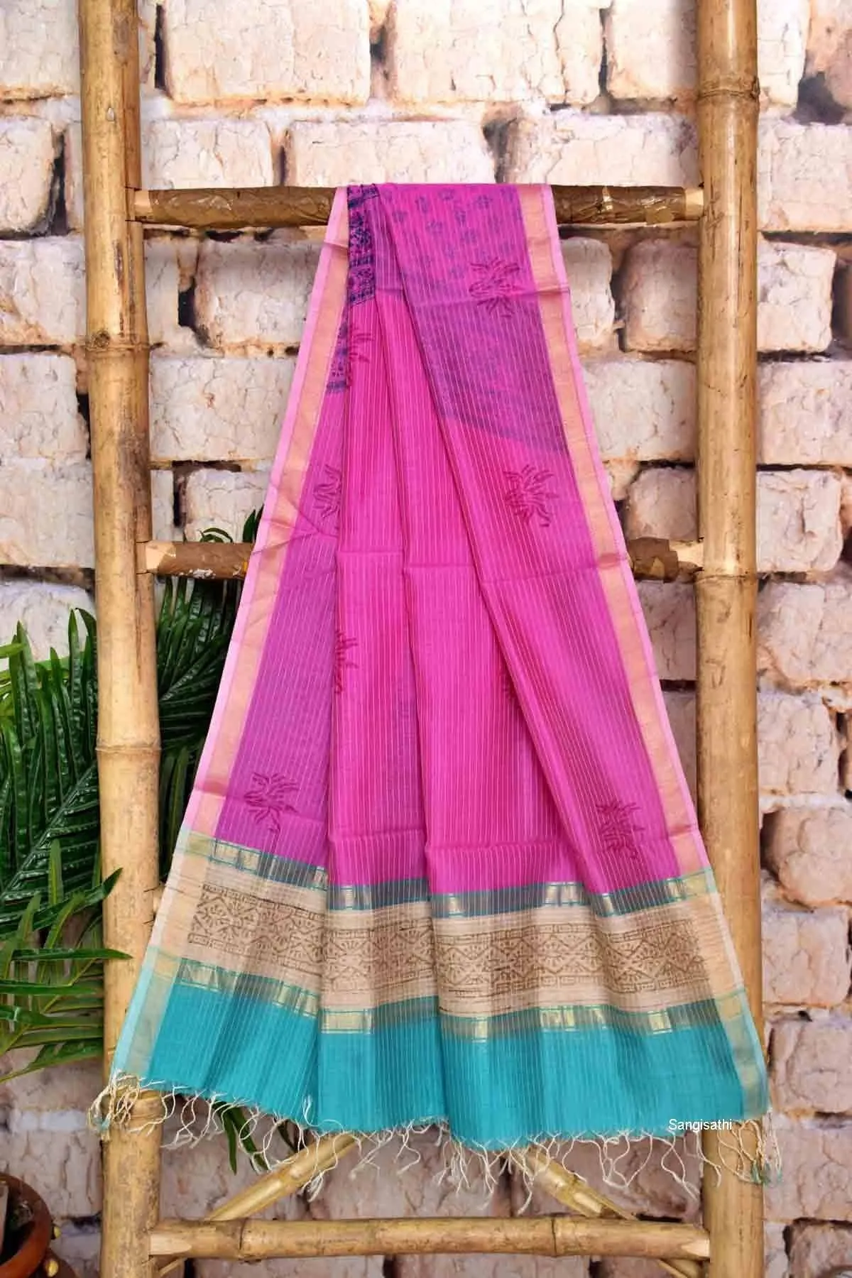 SEA GREEN Handloom Maheshwari Silk Handblock Printed Set