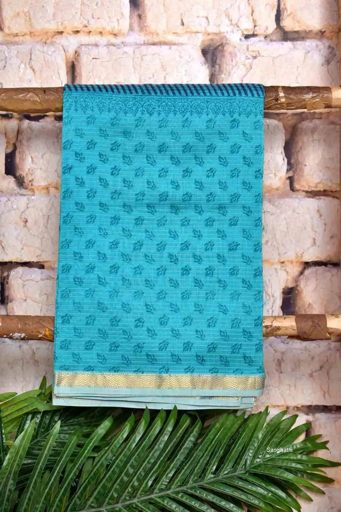 SEA GREEN Handloom Maheshwari Silk Handblock Printed Set