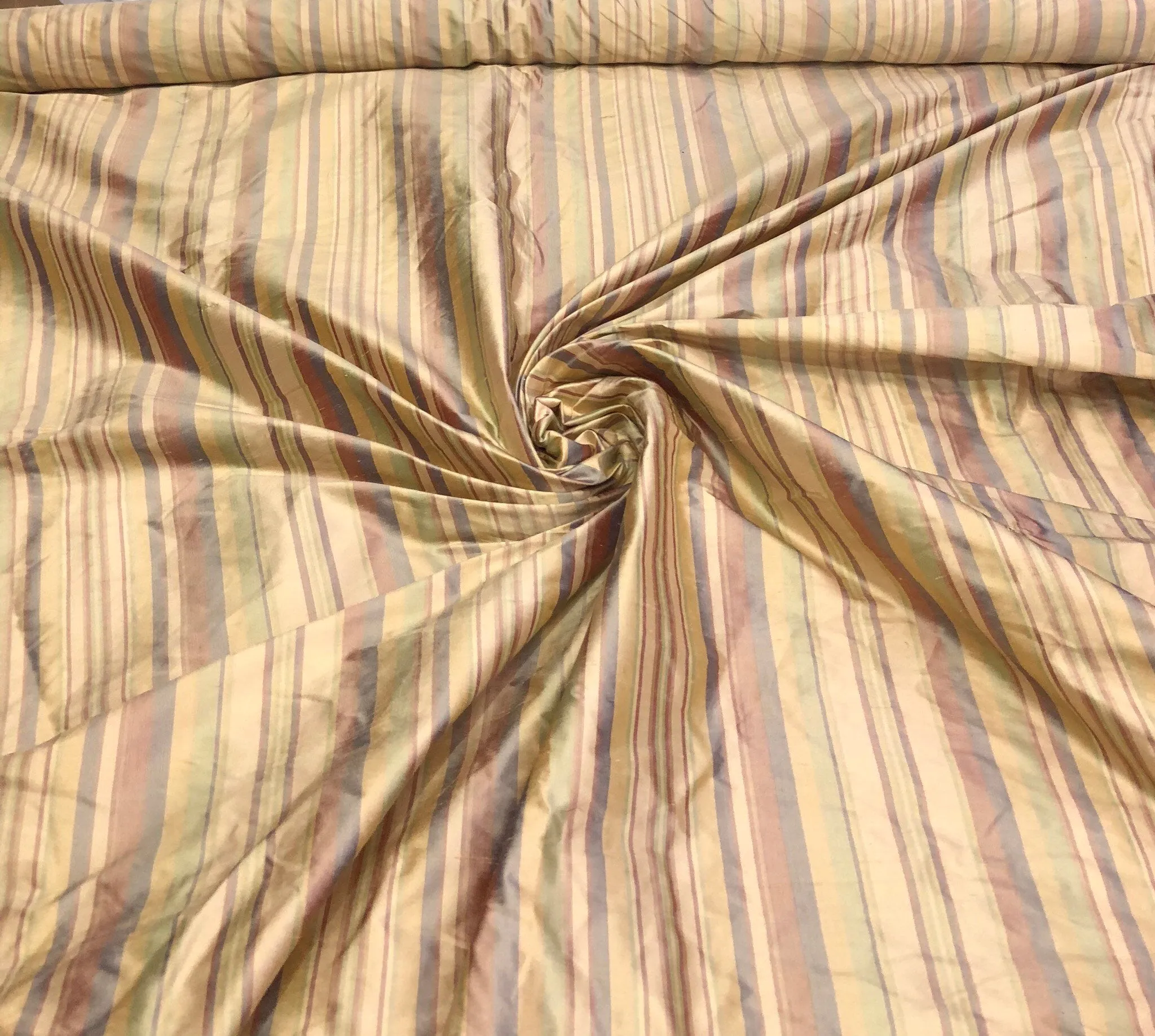 Silk dupion stripe 54&quot; wide    Beautiful gold multi color dupion stripe fabric sold by the yard