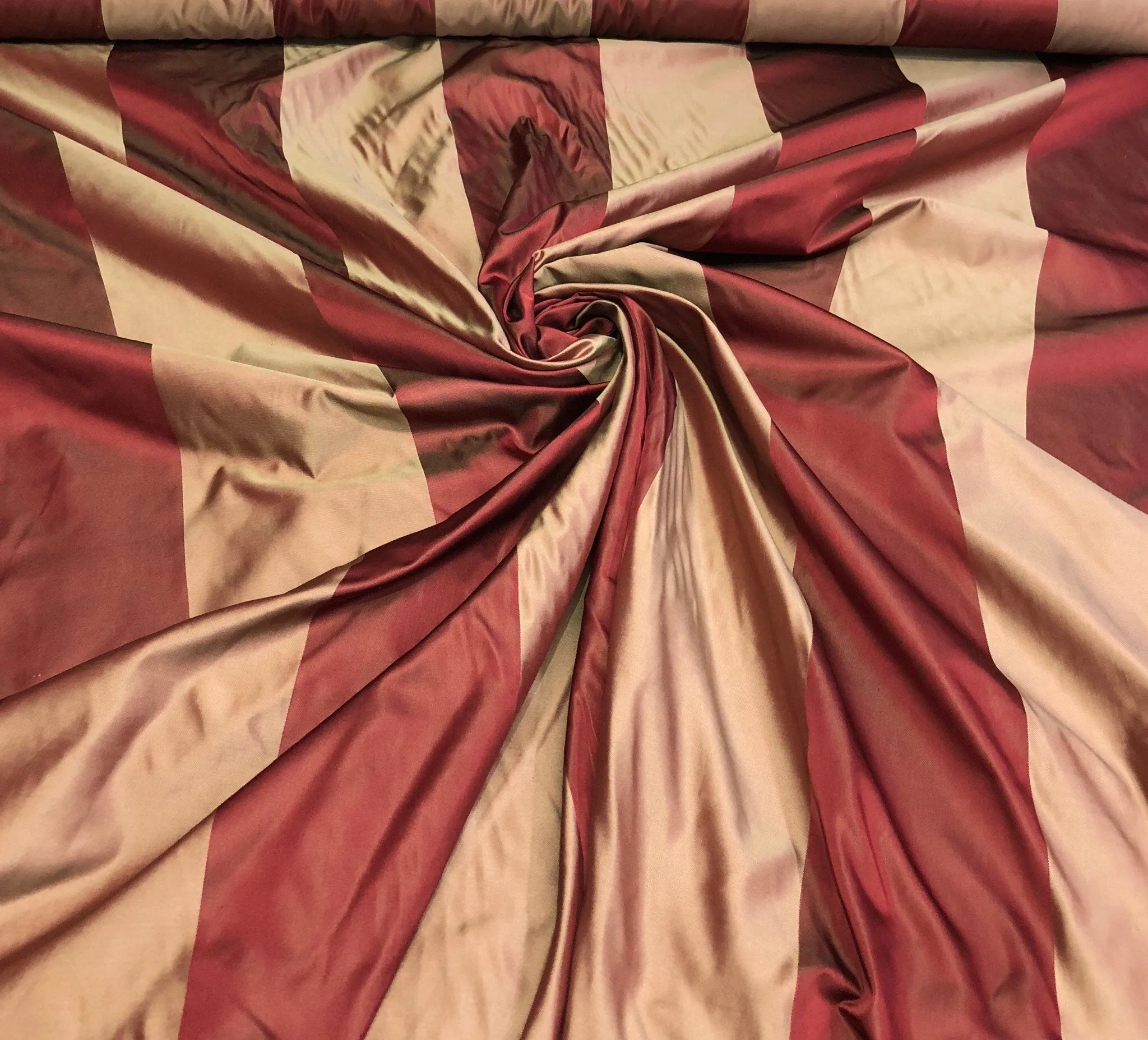 Silk satin taffeta 54&quot;    Beautiful wine gold silk satin taffeta stripe fabric sold by the yard