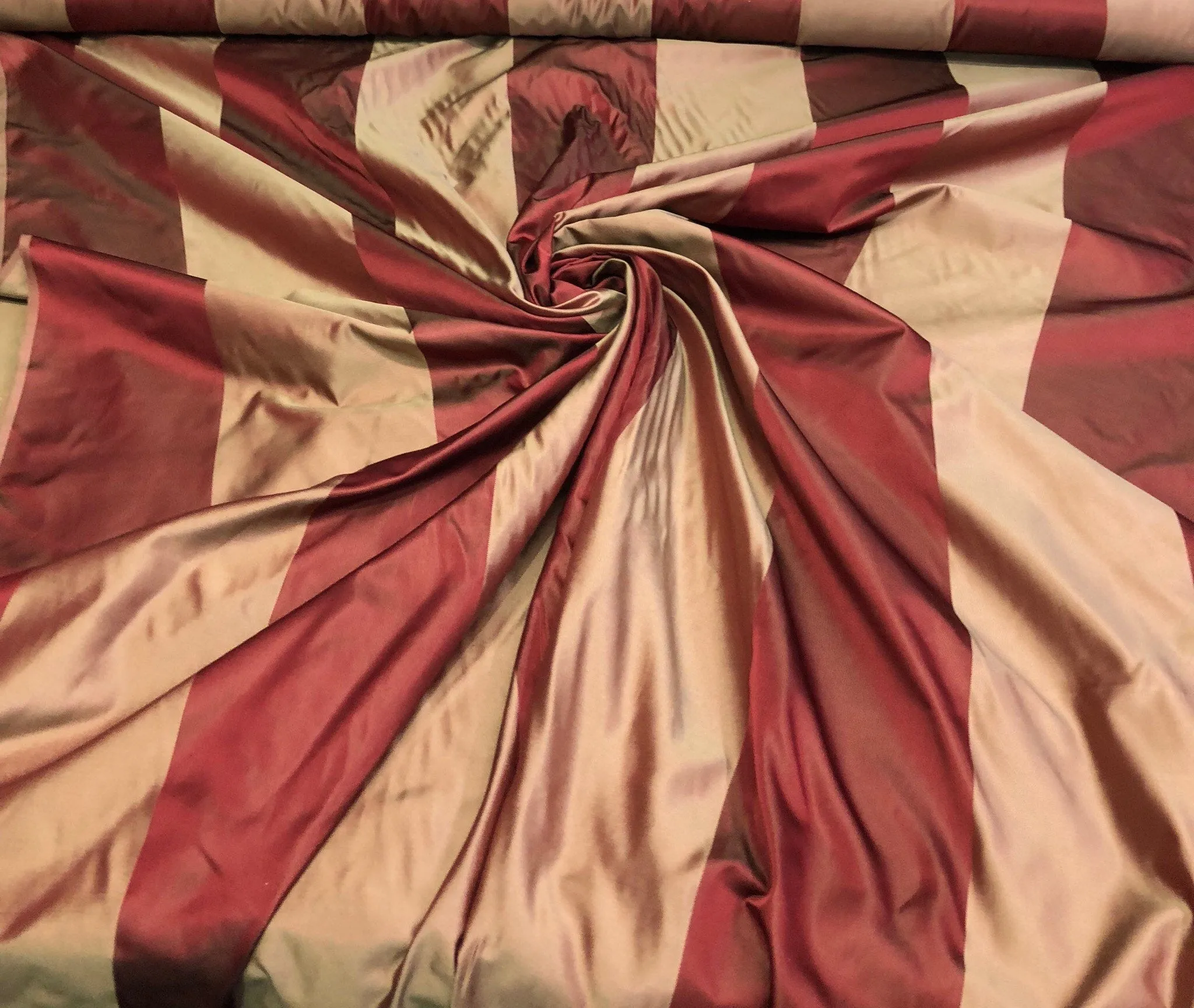 Silk satin taffeta 54&quot;    Beautiful wine gold silk satin taffeta stripe fabric sold by the yard