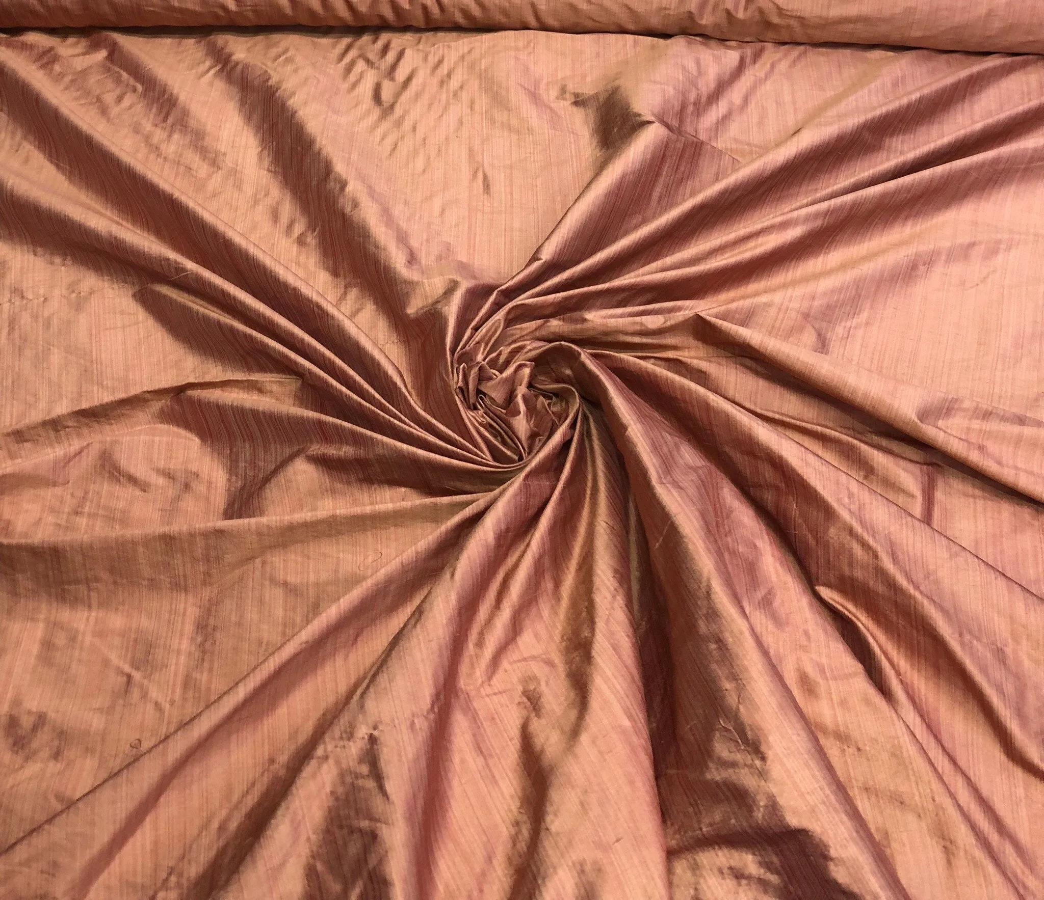 Silk shantung 54&quot; wide    Beautiful coral color pinstripe silk shantung fabric sold by the yard