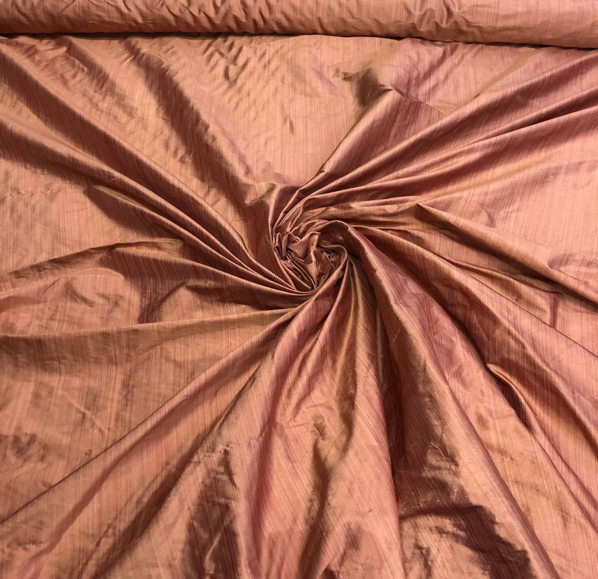 Silk shantung 54&quot; wide    Beautiful coral color pinstripe silk shantung fabric sold by the yard