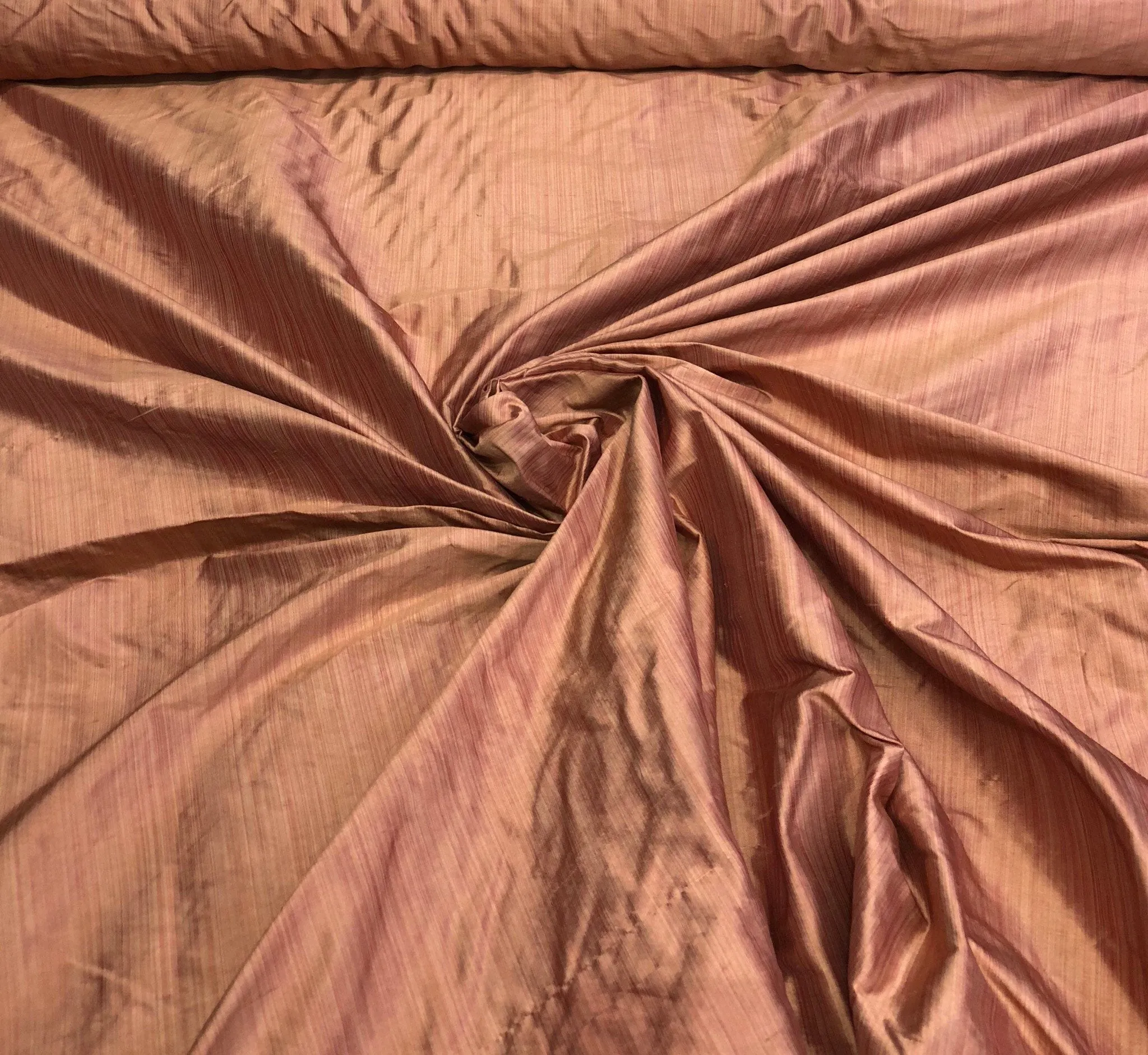 Silk shantung 54&quot; wide    Beautiful coral color pinstripe silk shantung fabric sold by the yard