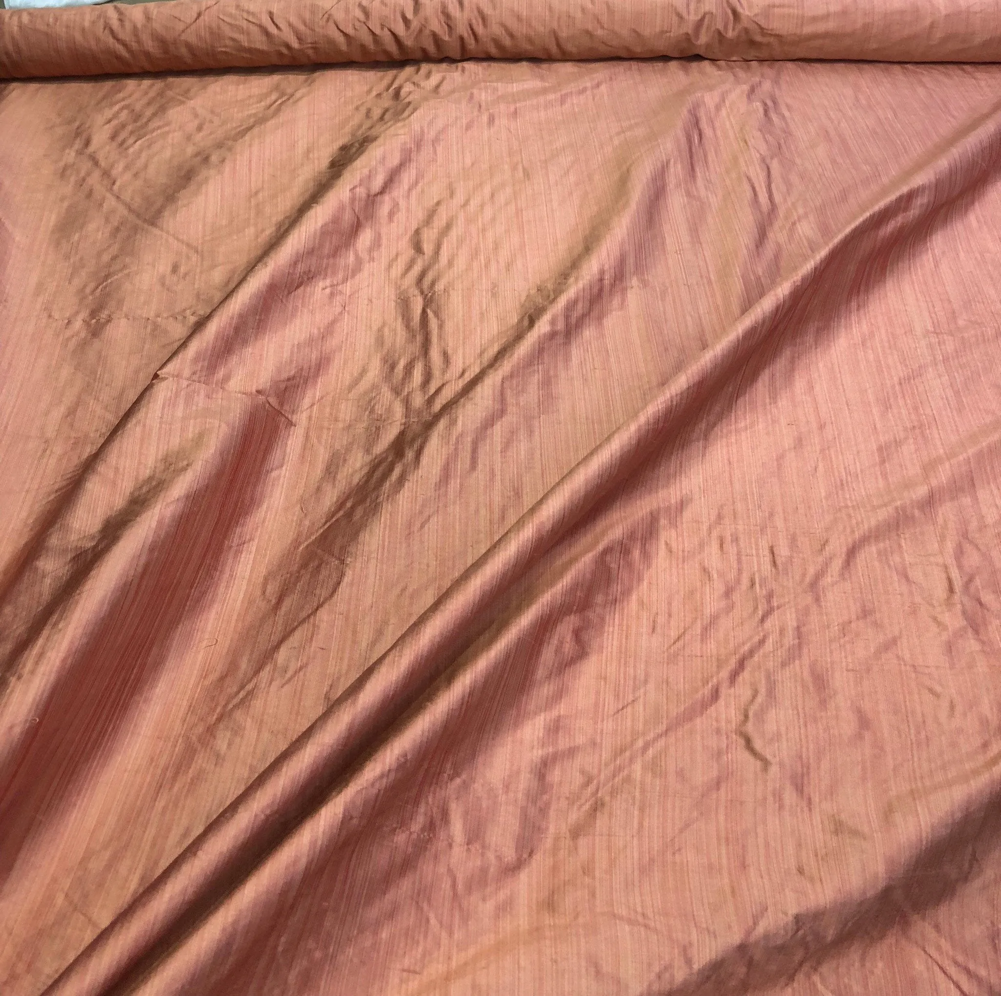 Silk shantung 54&quot; wide    Beautiful coral color pinstripe silk shantung fabric sold by the yard