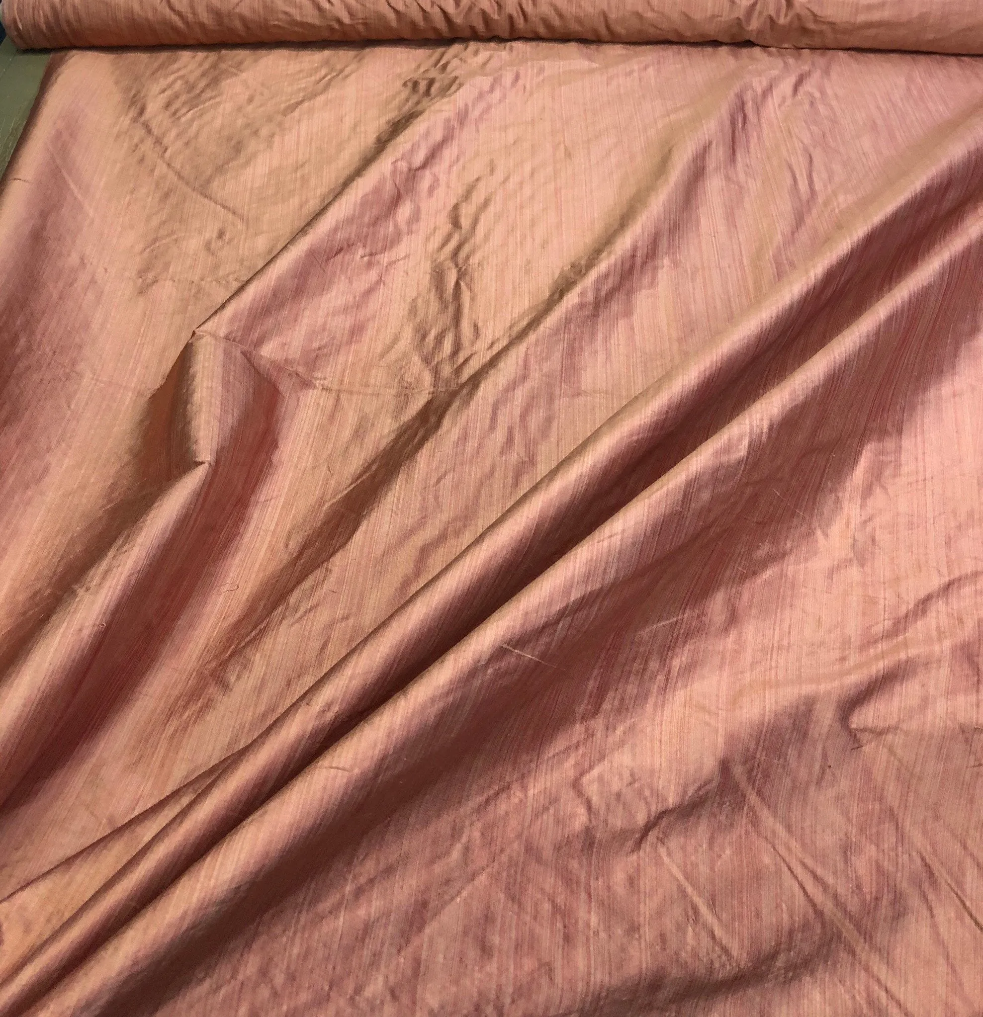 Silk shantung 54&quot; wide    Beautiful coral color pinstripe silk shantung fabric sold by the yard