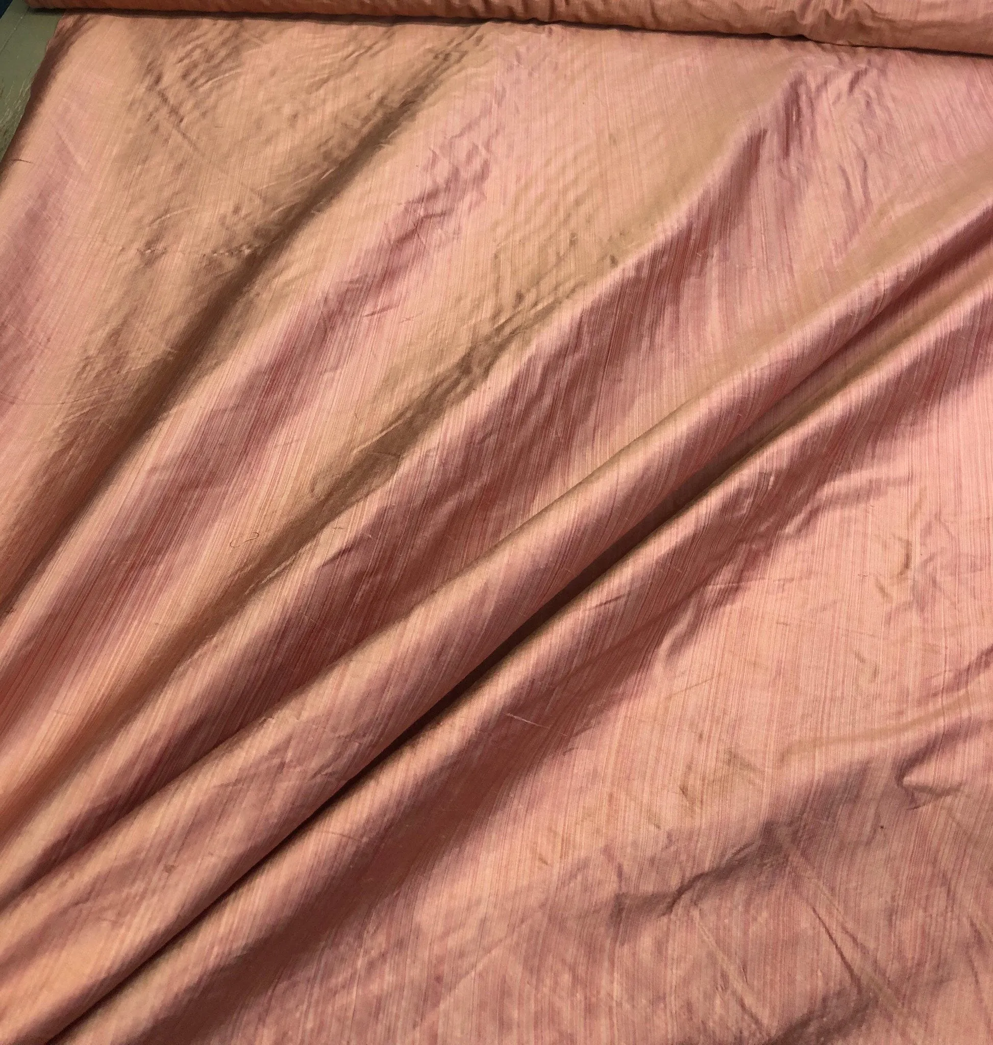 Silk shantung 54&quot; wide    Beautiful coral color pinstripe silk shantung fabric sold by the yard