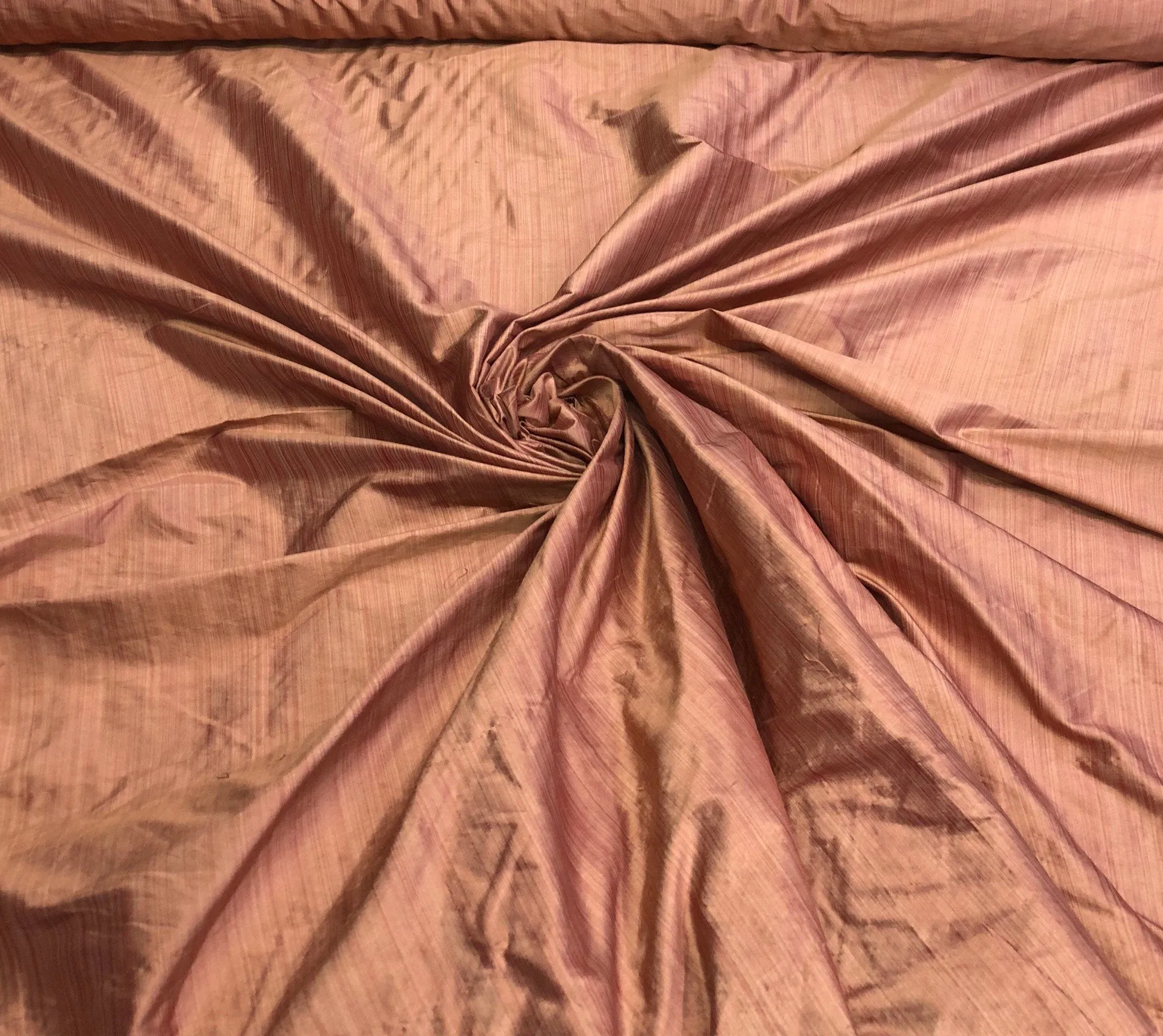 Silk shantung 54&quot; wide    Beautiful coral color pinstripe silk shantung fabric sold by the yard