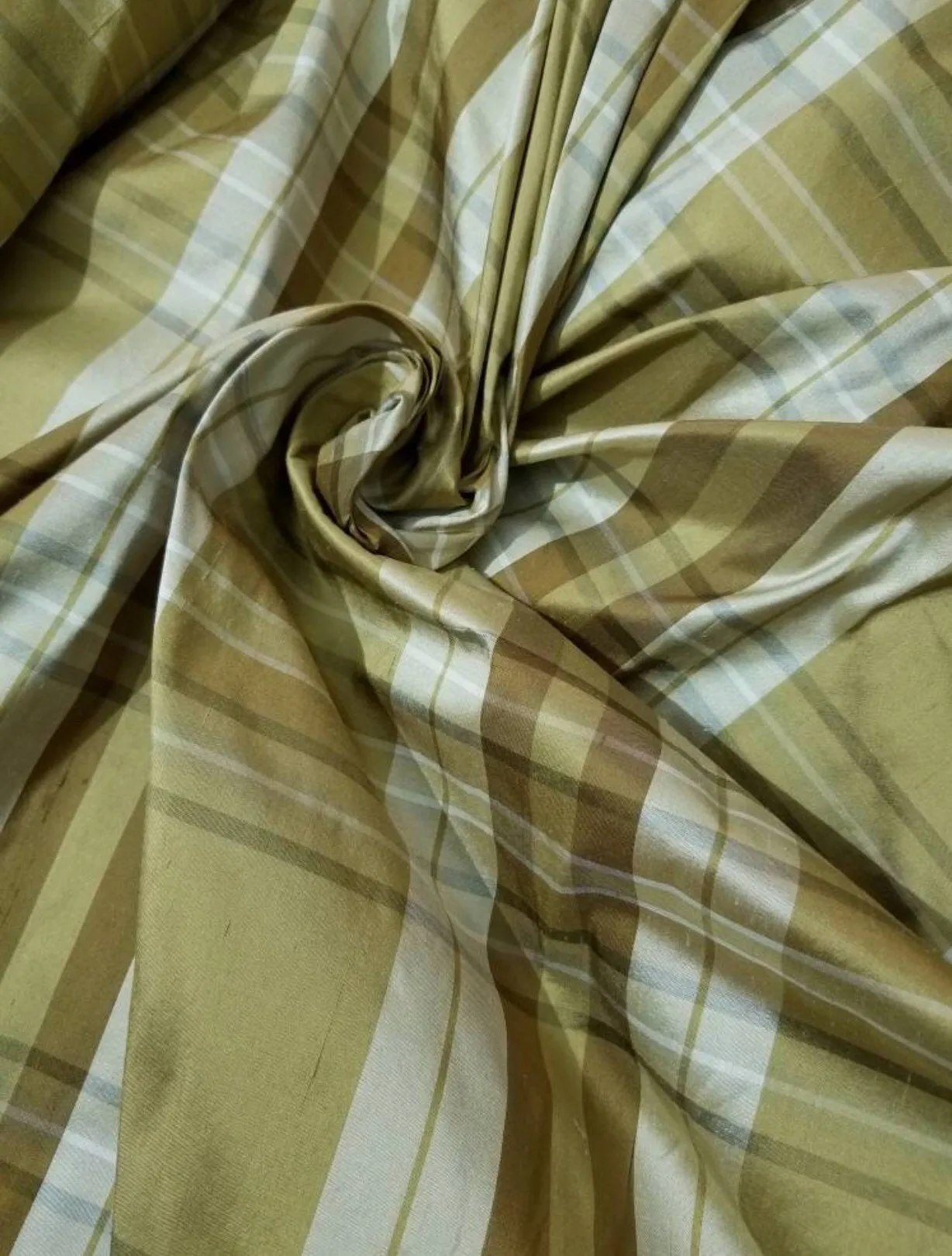 Silk shantung plaid 54&quot; wide     Beautiful gold shades      Fabric sold by the yard