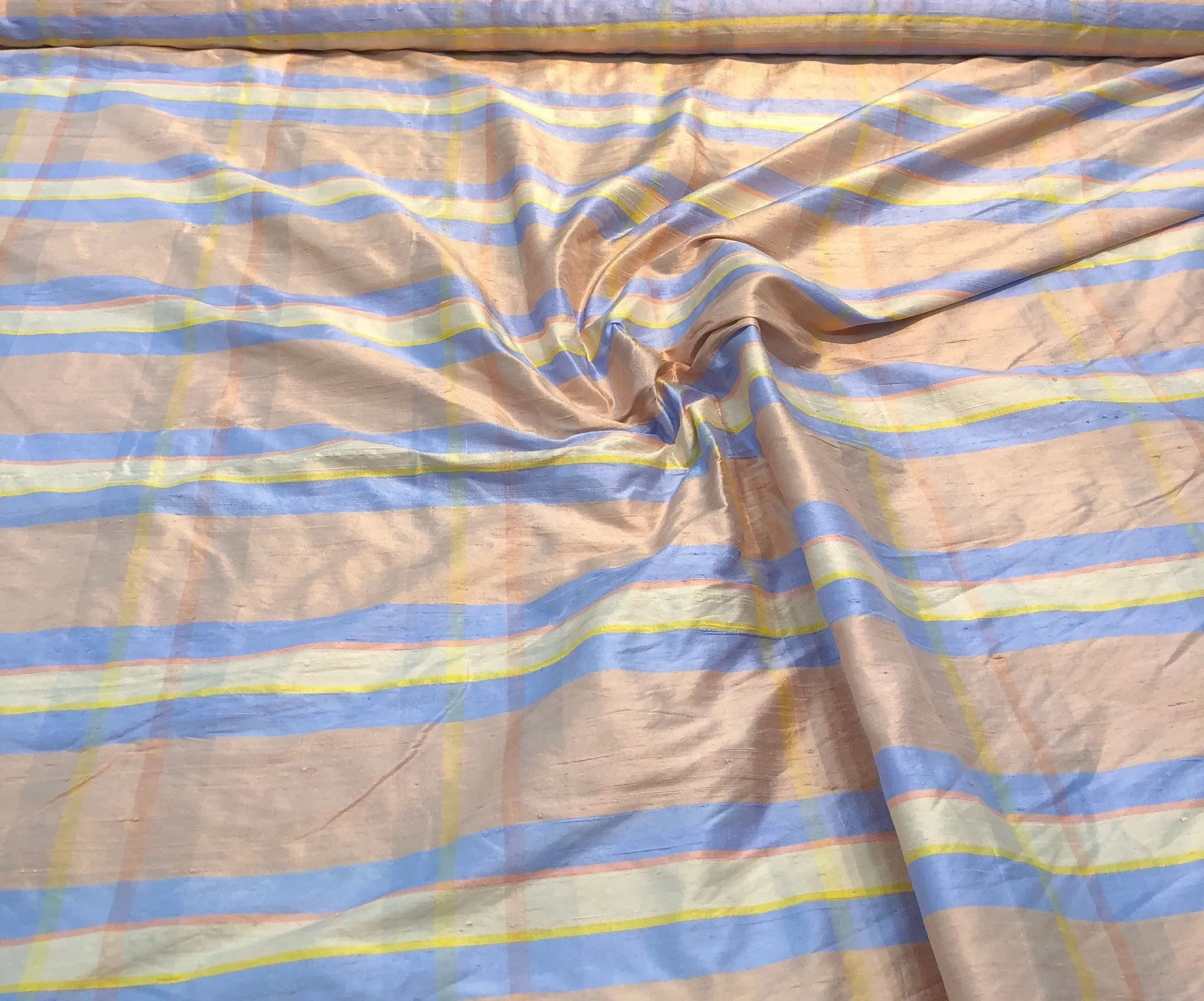 Silk shantung plaid 54&quot; wide     Beautiful peach blue colors silk shantung fabric sold by the yard