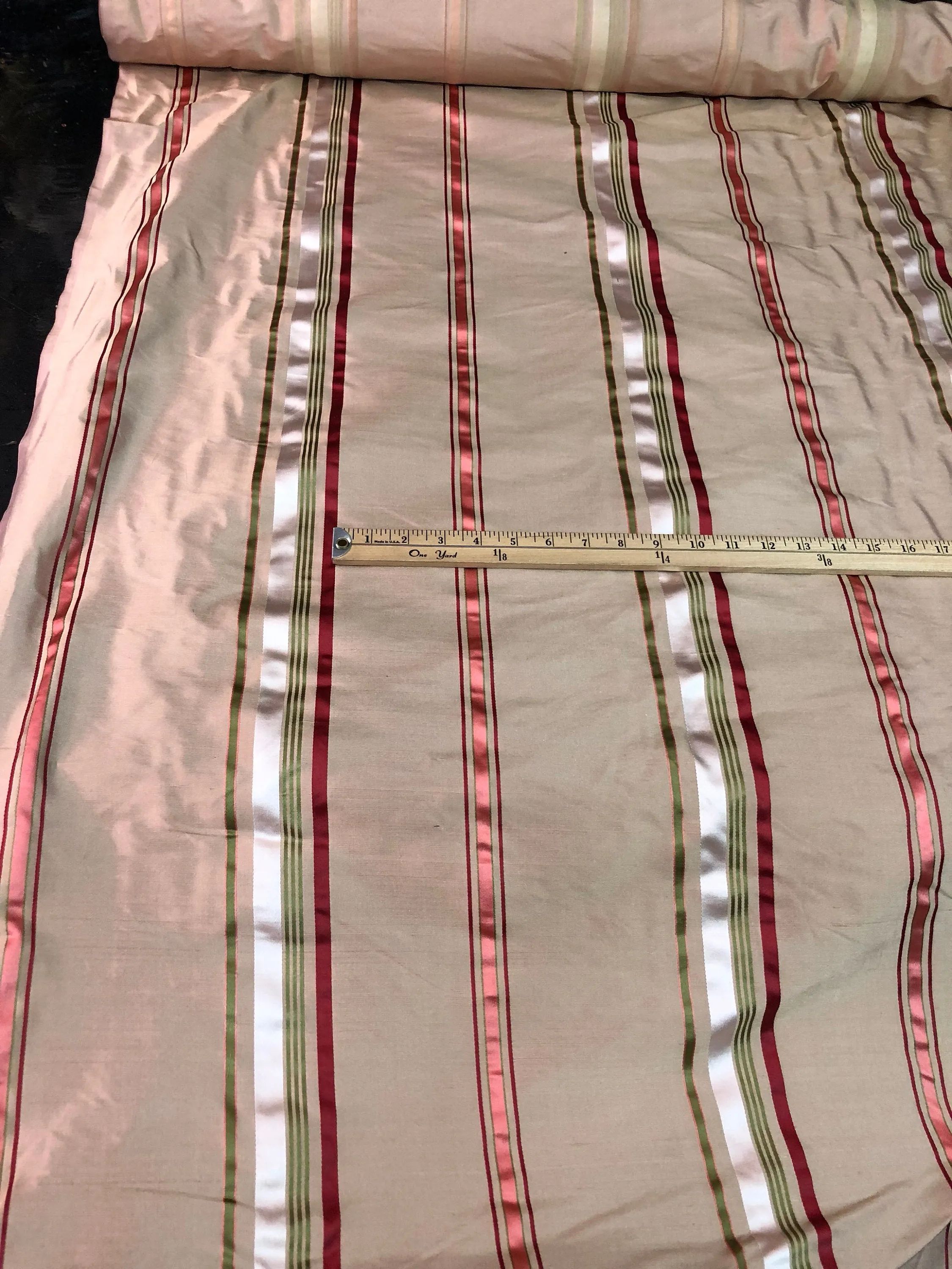 Silk shantung satin stripe 54&quot; wide     Beautiful rose pink stripe      Fabric sold by the yard