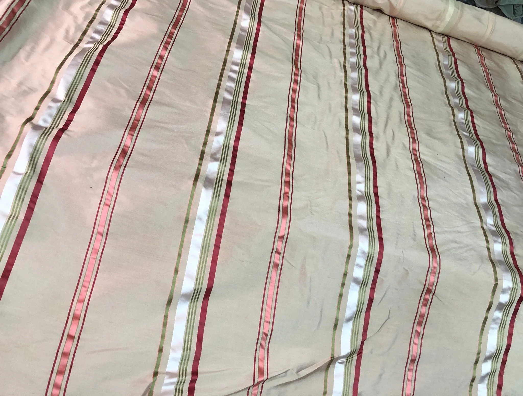 Silk shantung satin stripe 54&quot; wide     Beautiful rose pink stripe      Fabric sold by the yard