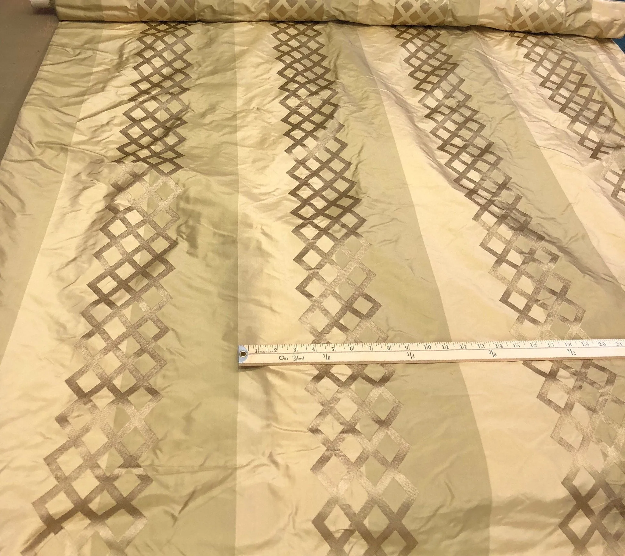 Silk taffeta 54&quot; wide    Beautiful gold color silk taffeta stripe jaquard Fabric aols by the yard