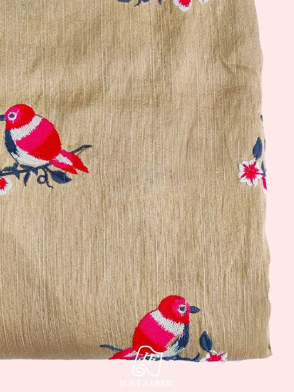 Thread Work Bird Butti Embroidery on Raw Silk Fabric  ( 44" Inch Width)