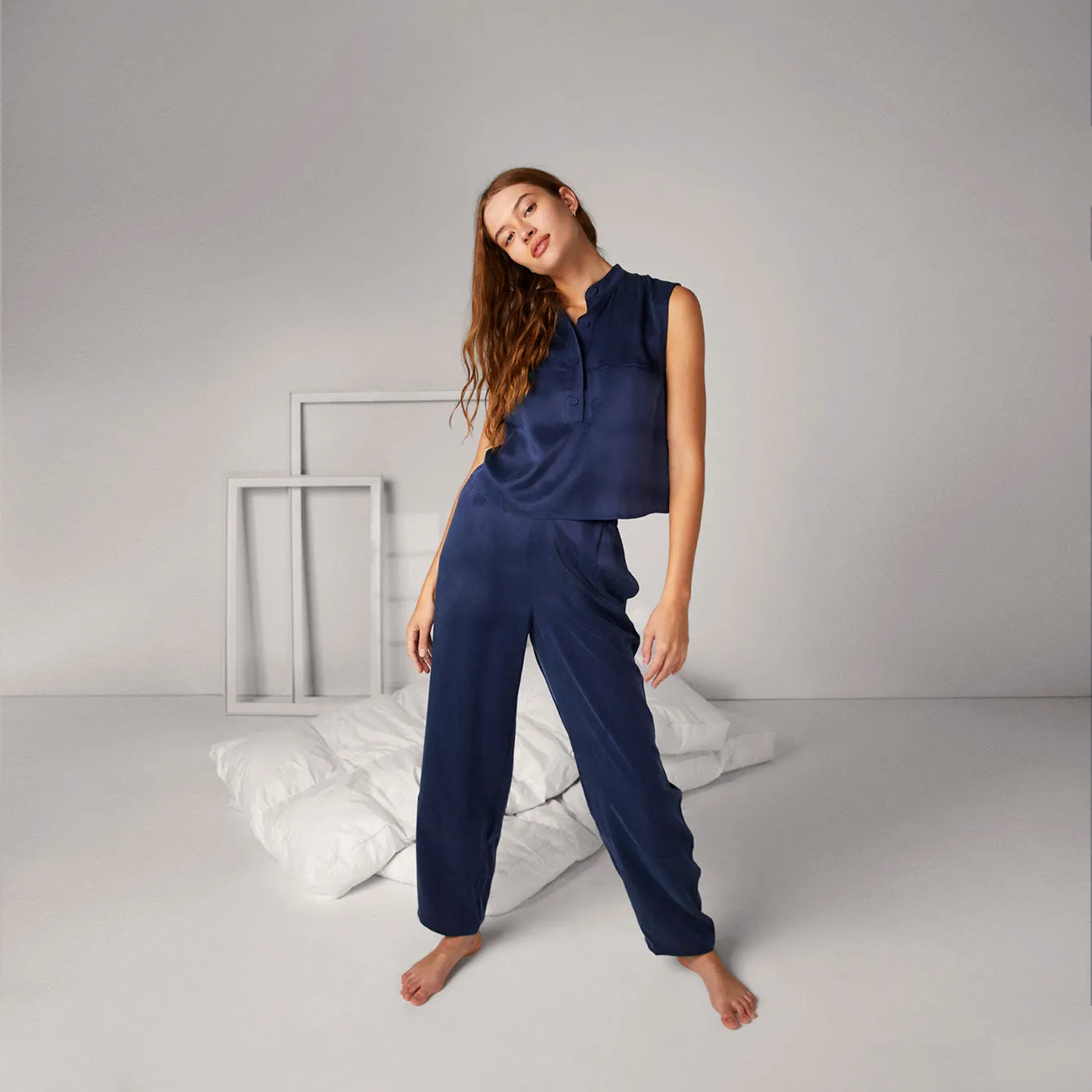 Washable Silk Tank Shaped Pant Set